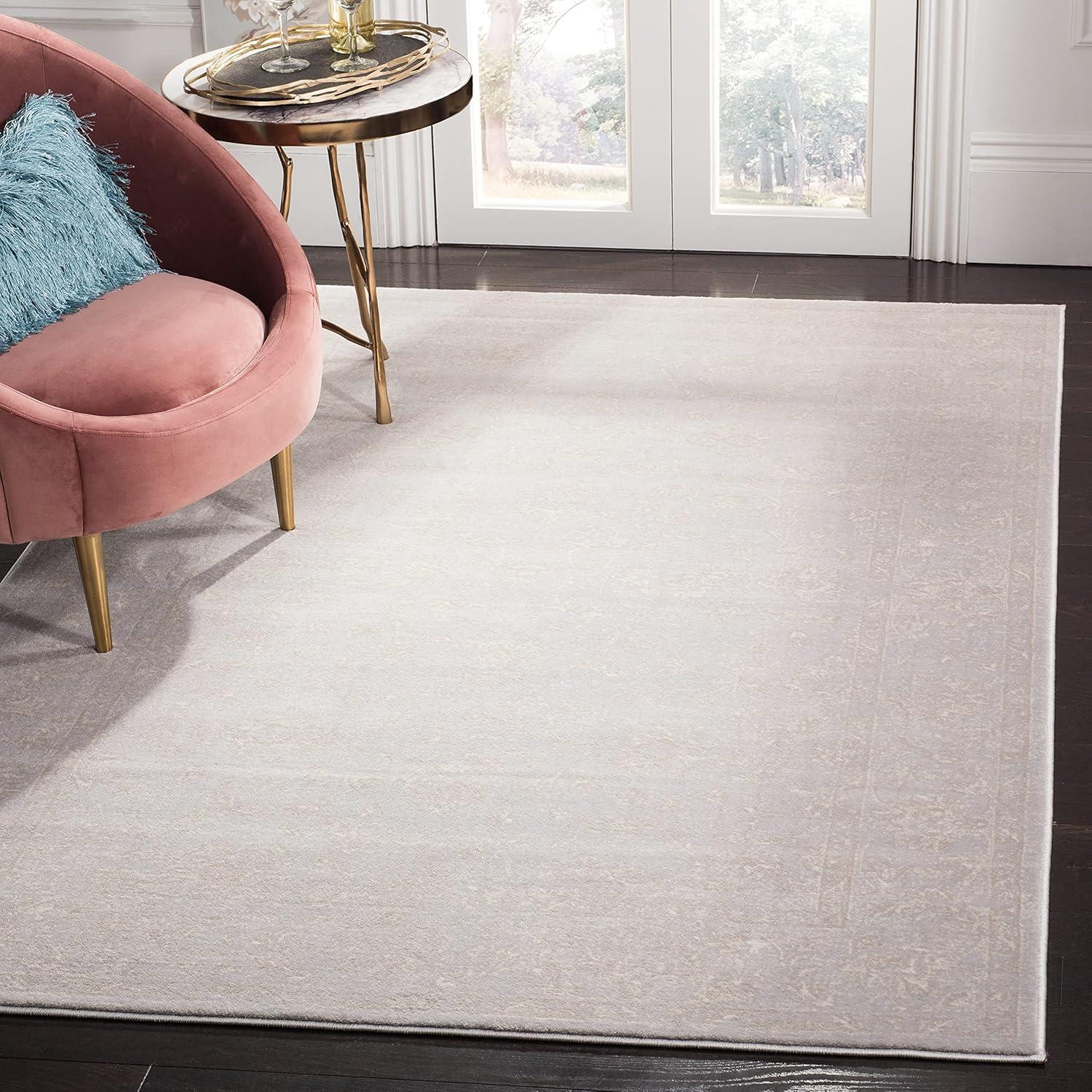 Light Grey and Cream 4' x 6' Tufted Rectangular Rug