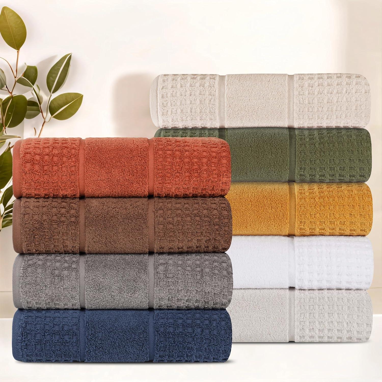 Ivory Cotton 6-Piece Towel Set with Waffle Border