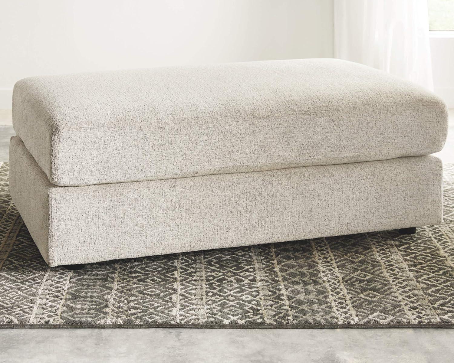 Oversized Off-White Chenille Contemporary Ottoman