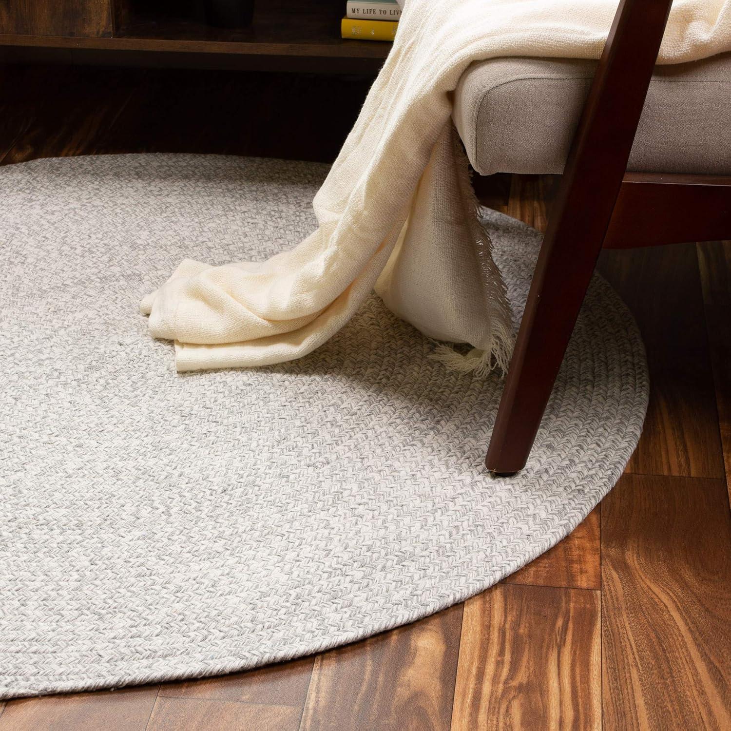 Gray and White Round Braided Cotton Rug, 6' Reversible