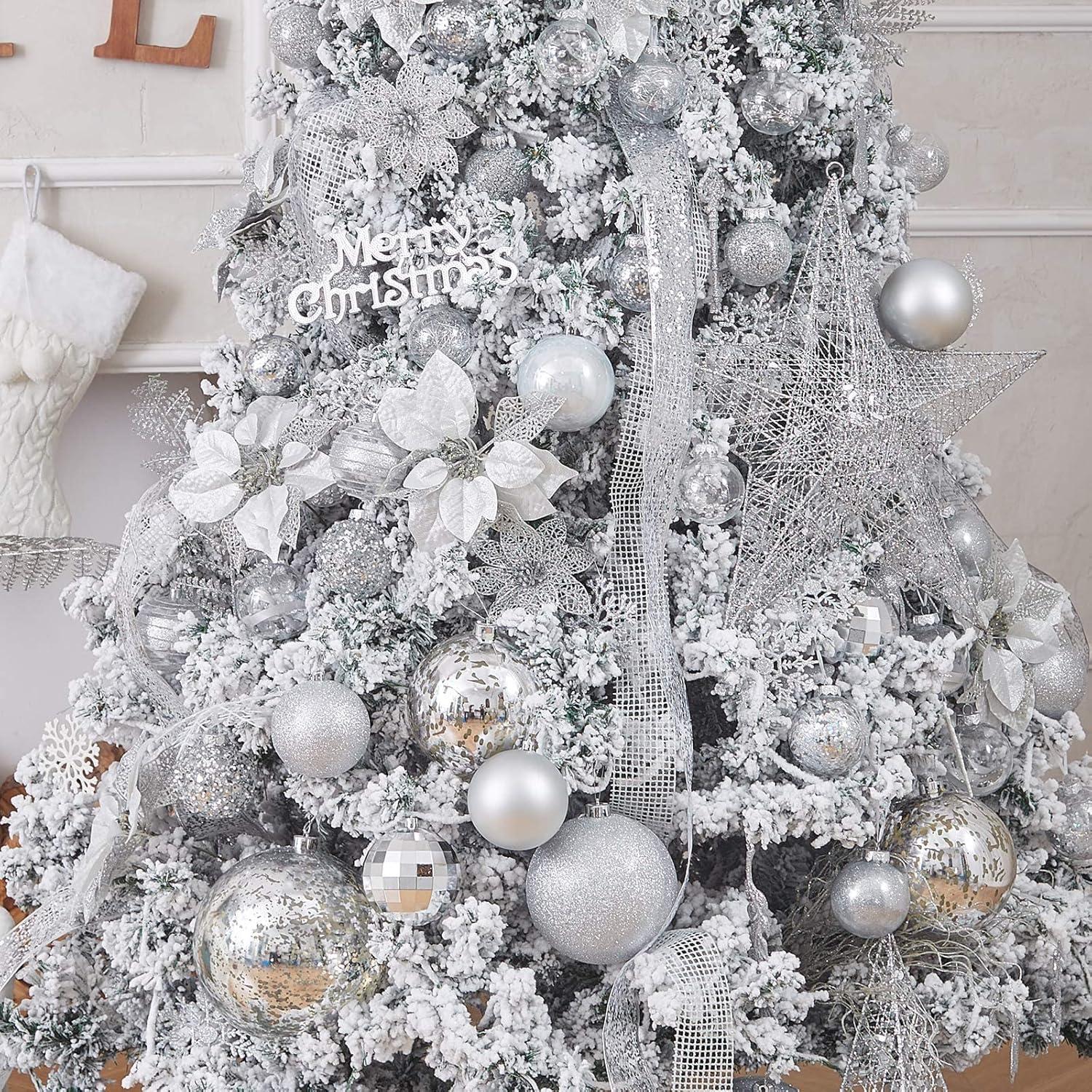 XmasExp 4in Large Christmas Ornaments Christmas Ball Ornaments Giant Tree Decoration Shatterproof Decorative Hanging Balls for Holiday Party Decor (Silver,4pcs)