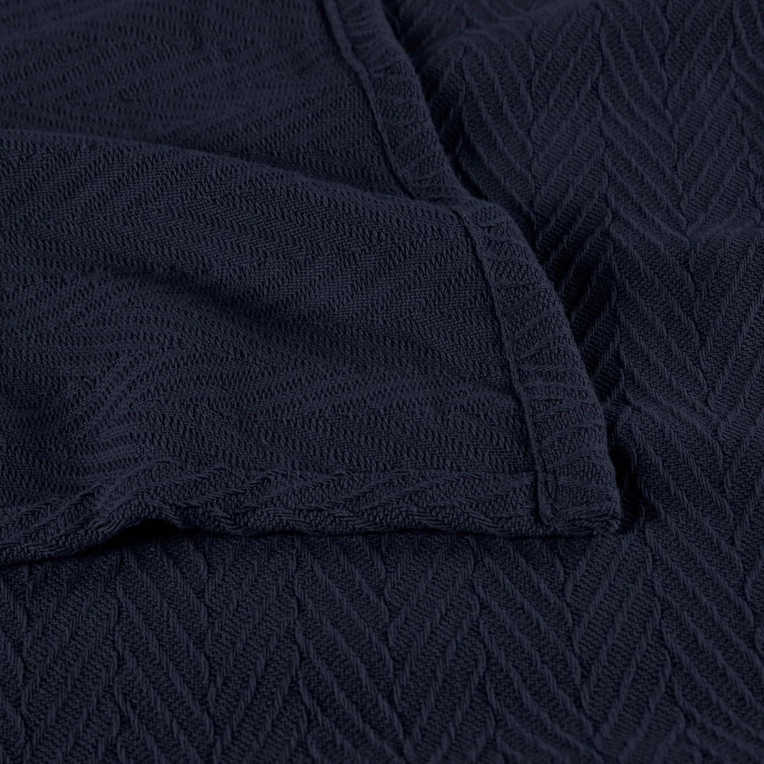 Chevron Zig-Zag Cotton Blanket, Full/Queen, Navy Blue - Blue Nile Mills