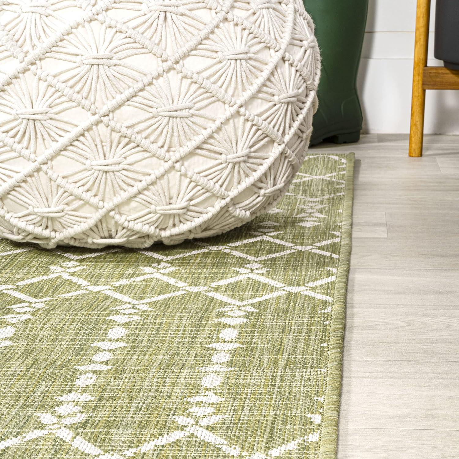 9' x 12' Ourika Moroccan Geometric Textured Weave Indoor/Outdoor Area Rug, Light Green/Cream - JONATHAN Y