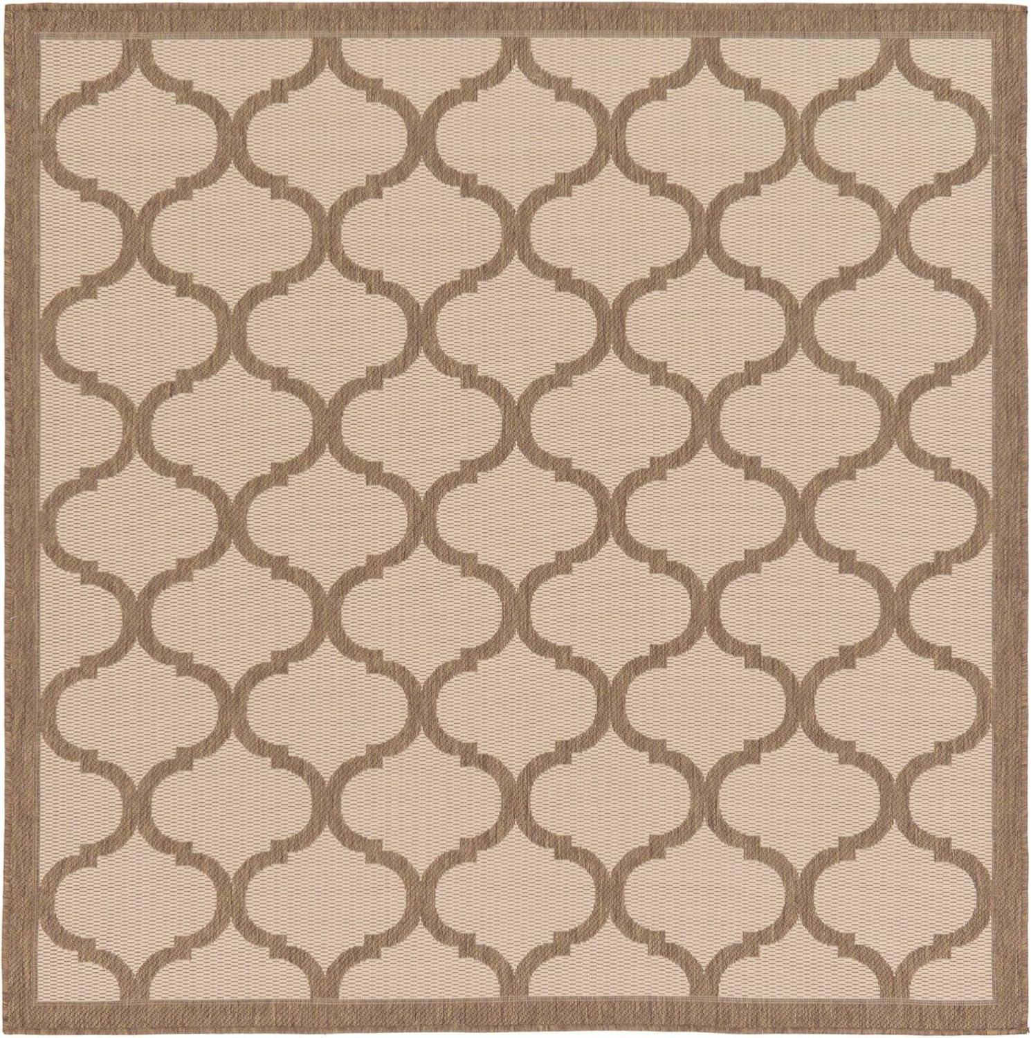 Unique Loom 6' 1 x 6' 1 Square Beige and Brown Outdoor Trellis Moroccan Area Rug