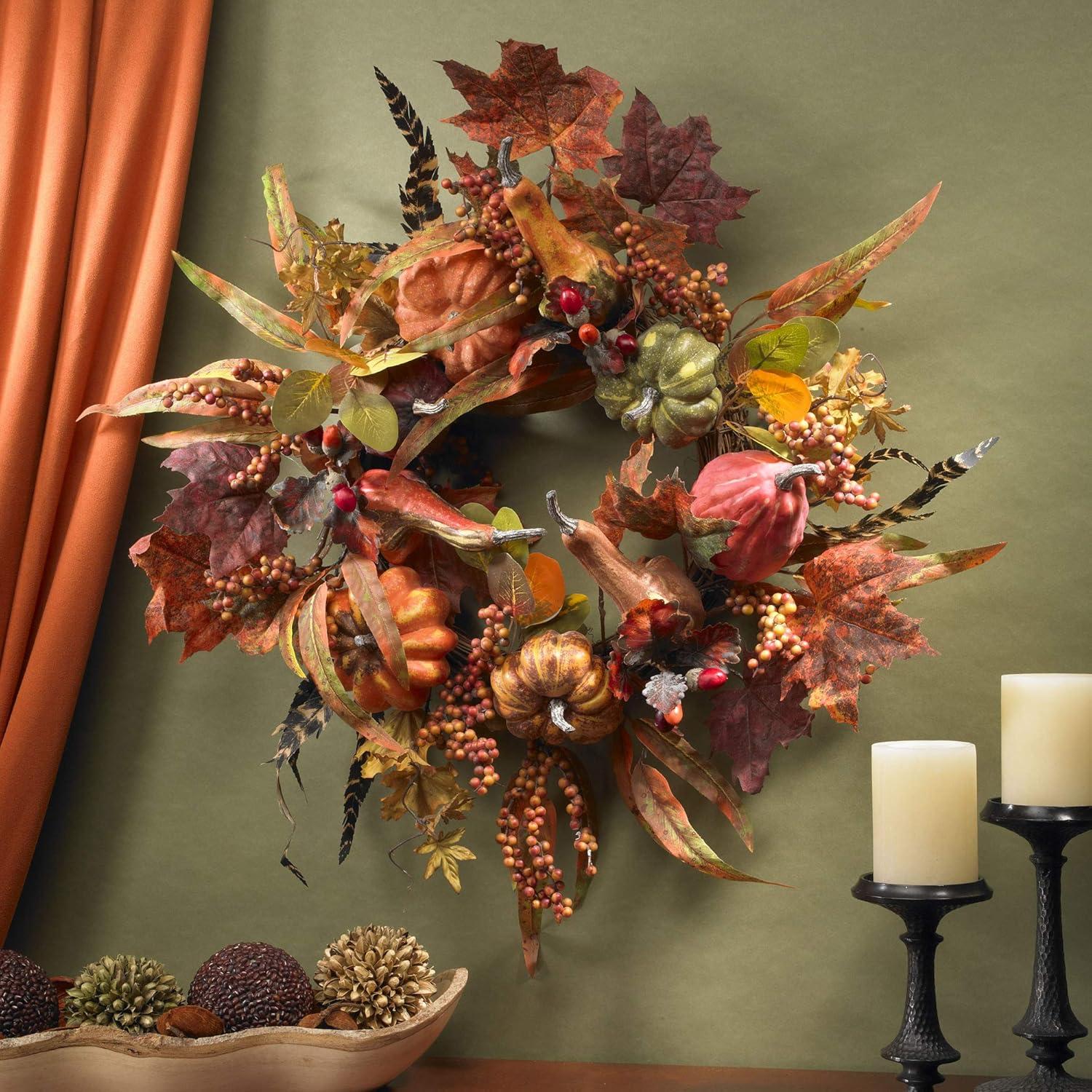 18" Fall Floral Gourd Artificial Front Door Wreath