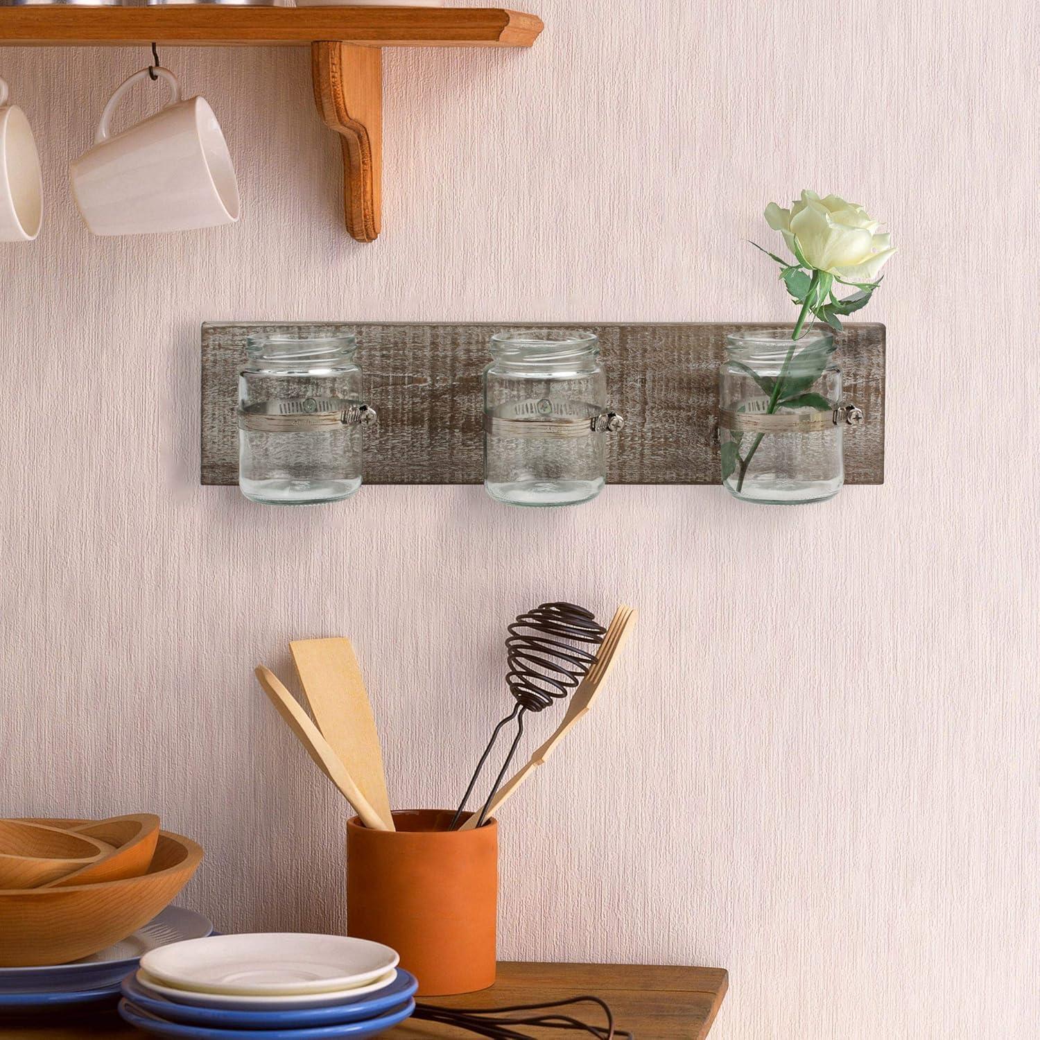 Worn Wood Wall Decor with 3 Glass Containers