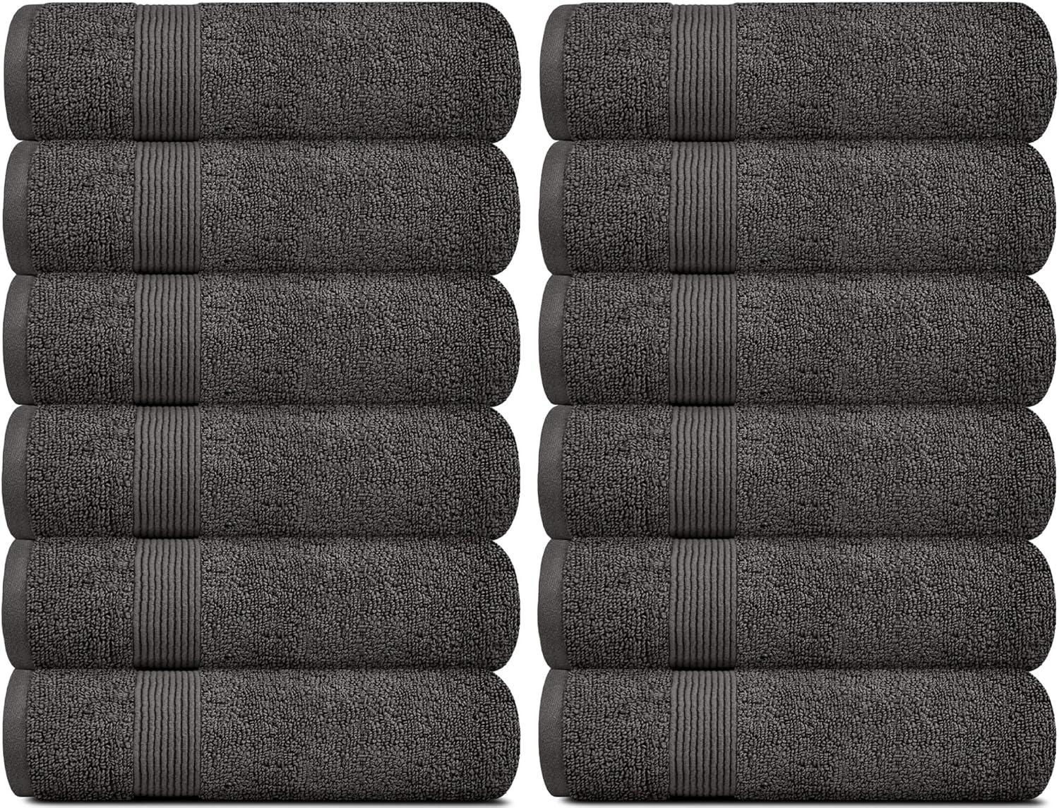 BC BARE COTTON Luxury Hotel & Spa Towel Turkish Cotton Washcloths - Dobby Border (13x13 Inches) - Set of 12 - Wedgewood