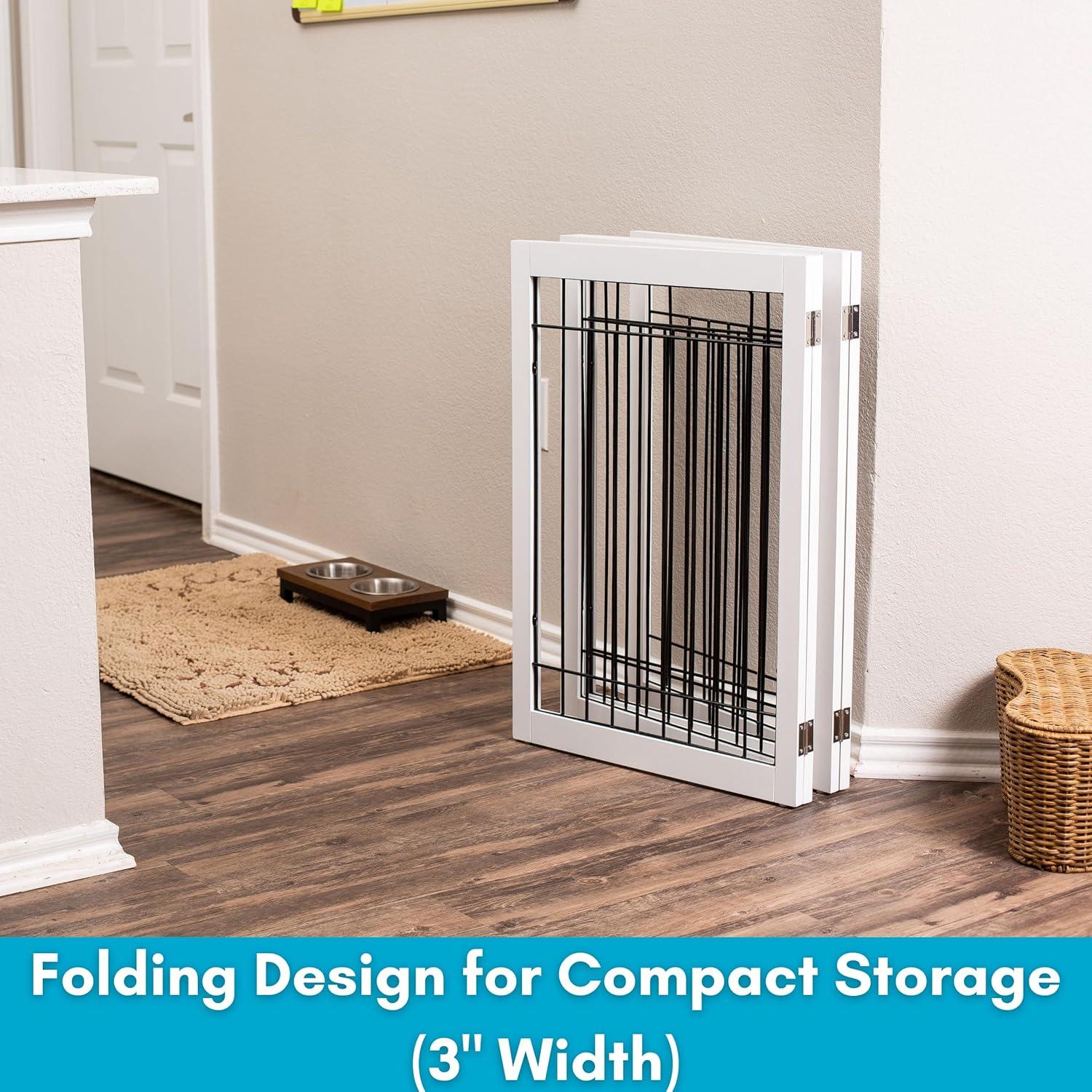 White Freestanding Solid Wood and Metal Dog Gate