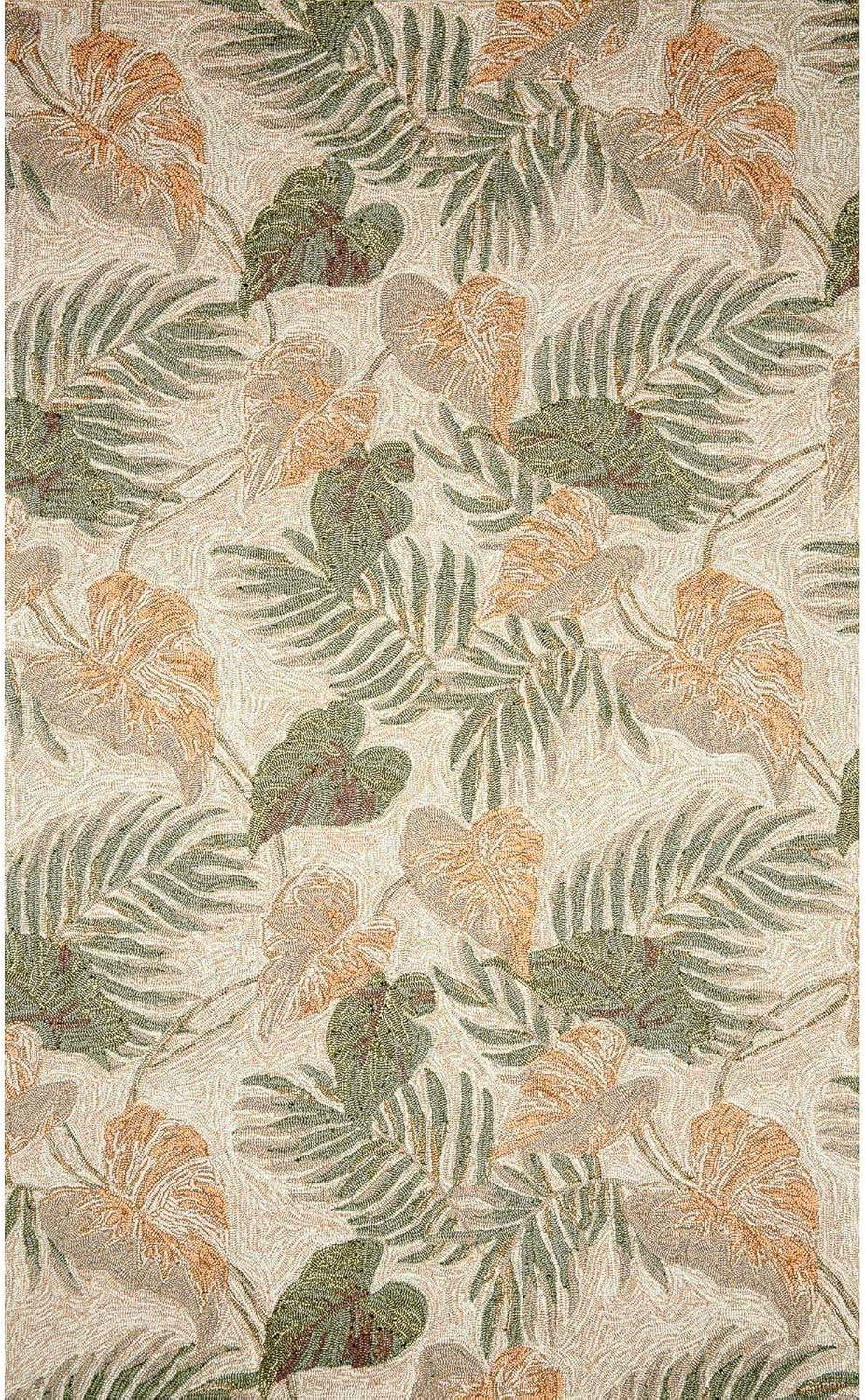 Tropical Leaf Beige and Green Hand-Tufted Indoor/Outdoor Rug