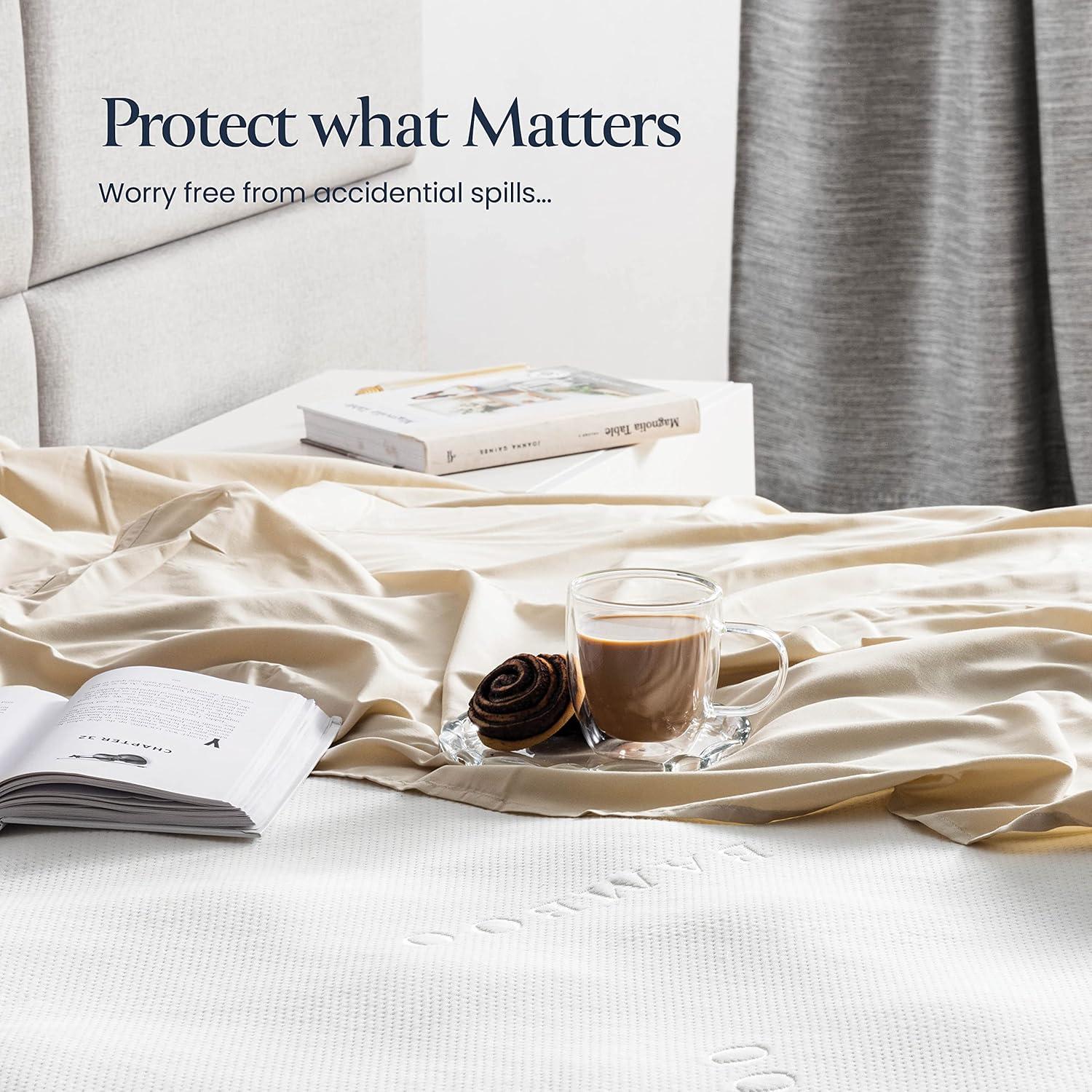 Twin White Bamboo Waterproof Mattress Protector with Elastic Closure