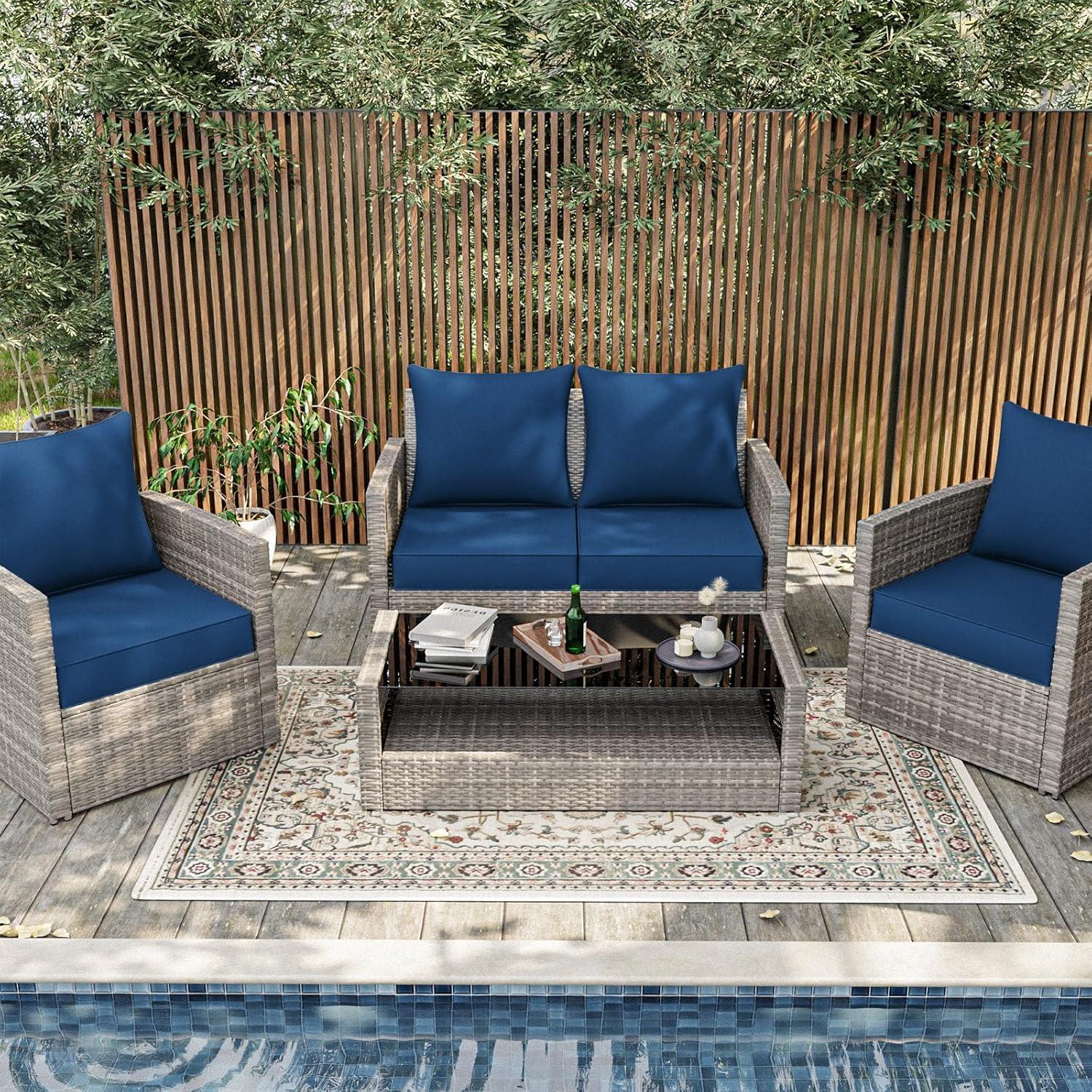 Outdoor Patio Chair Cushions Set 22 L X 22 W X 4 H Waterproof & Fade Resistant Deep Seat and Back Cushions with Removable Covers Outdoor Seat Cushion Set for Chairs and Sofas