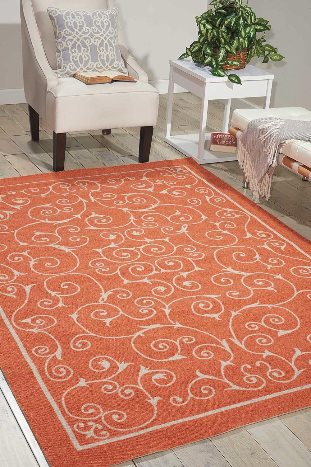 Floral Haven Orange & White Reversible Indoor/Outdoor Rug 5' x 7'