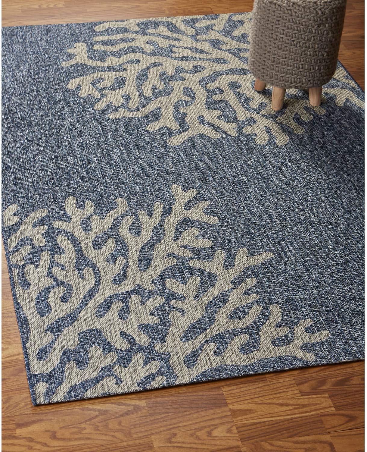 Ox Bay Carmindy Coastal Coral Indoor/Outdoor Area Rug, Navy/Gray, 5' x 7'