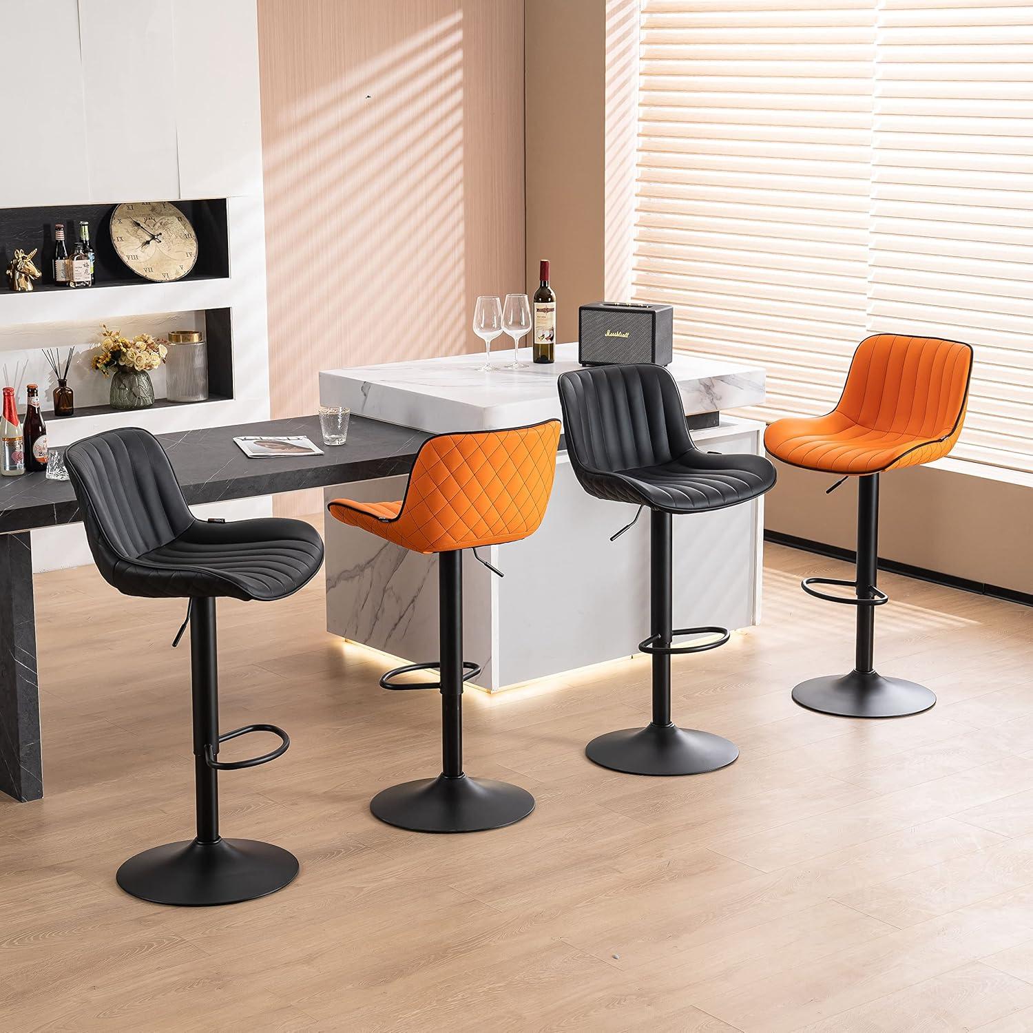 Zager Swivel Adjustable Height Bar Stools, Leather Upholstered Counter Stools, Modern Pub Stool