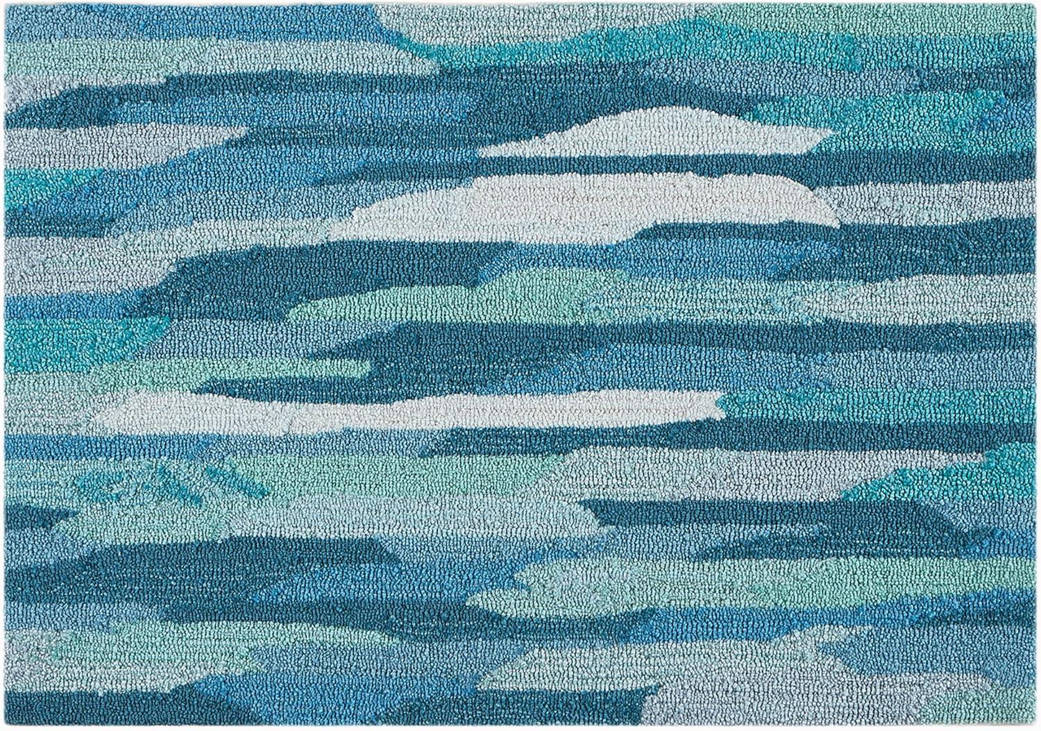 Handmade Blue Abstract Synthetic Rectangular Area Rug