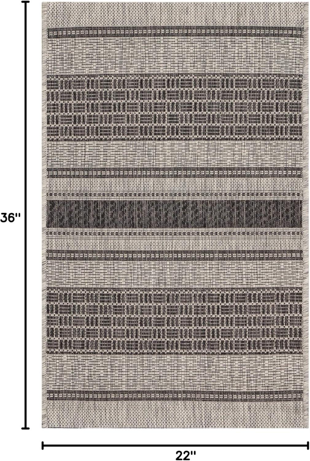 Grey and Black Stripe Synthetic Rectangular Rug