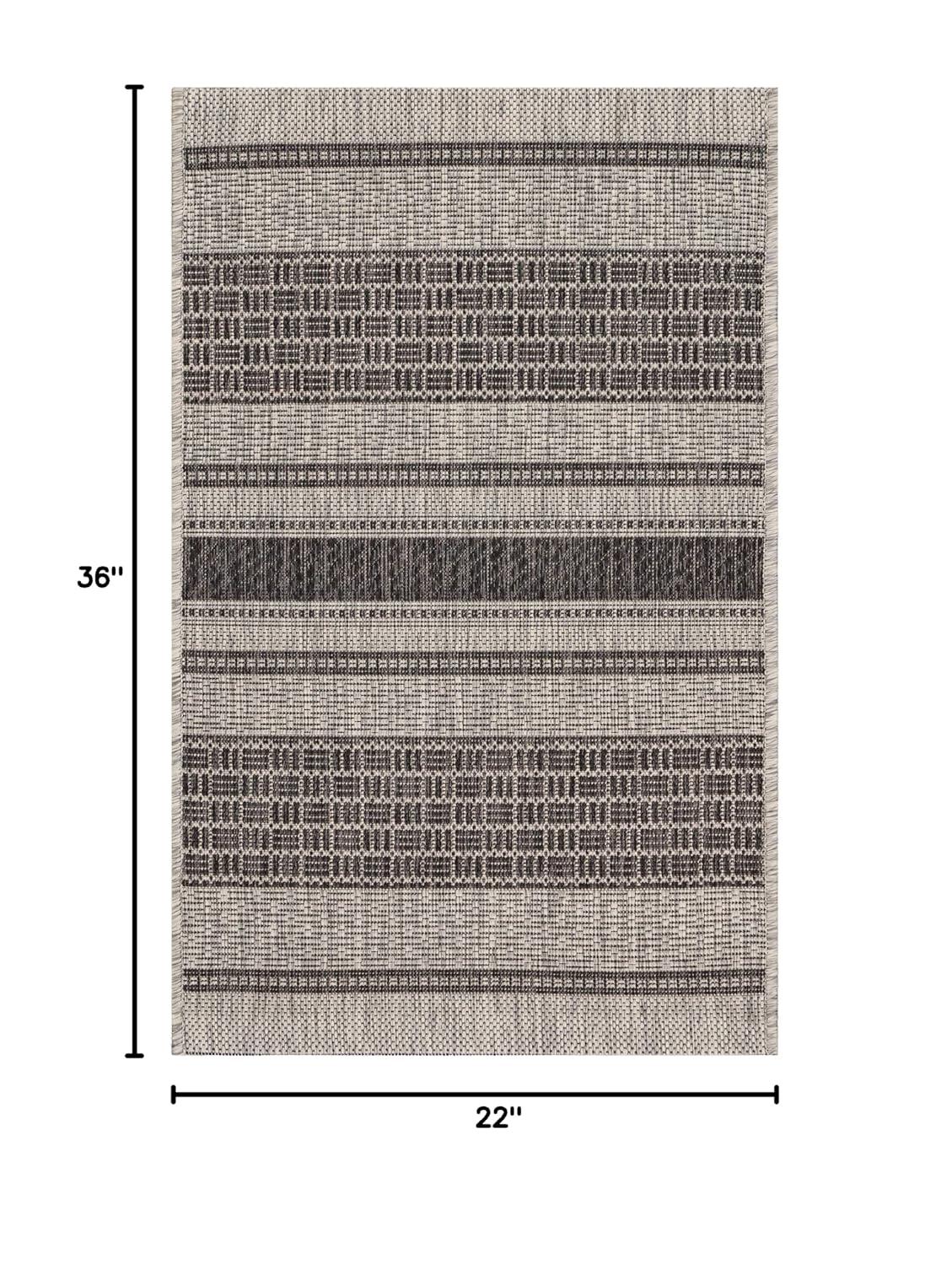 LR Home Victoria 2' x 3' Gray/Black Stripe Indoor/Outdoor Area Rug