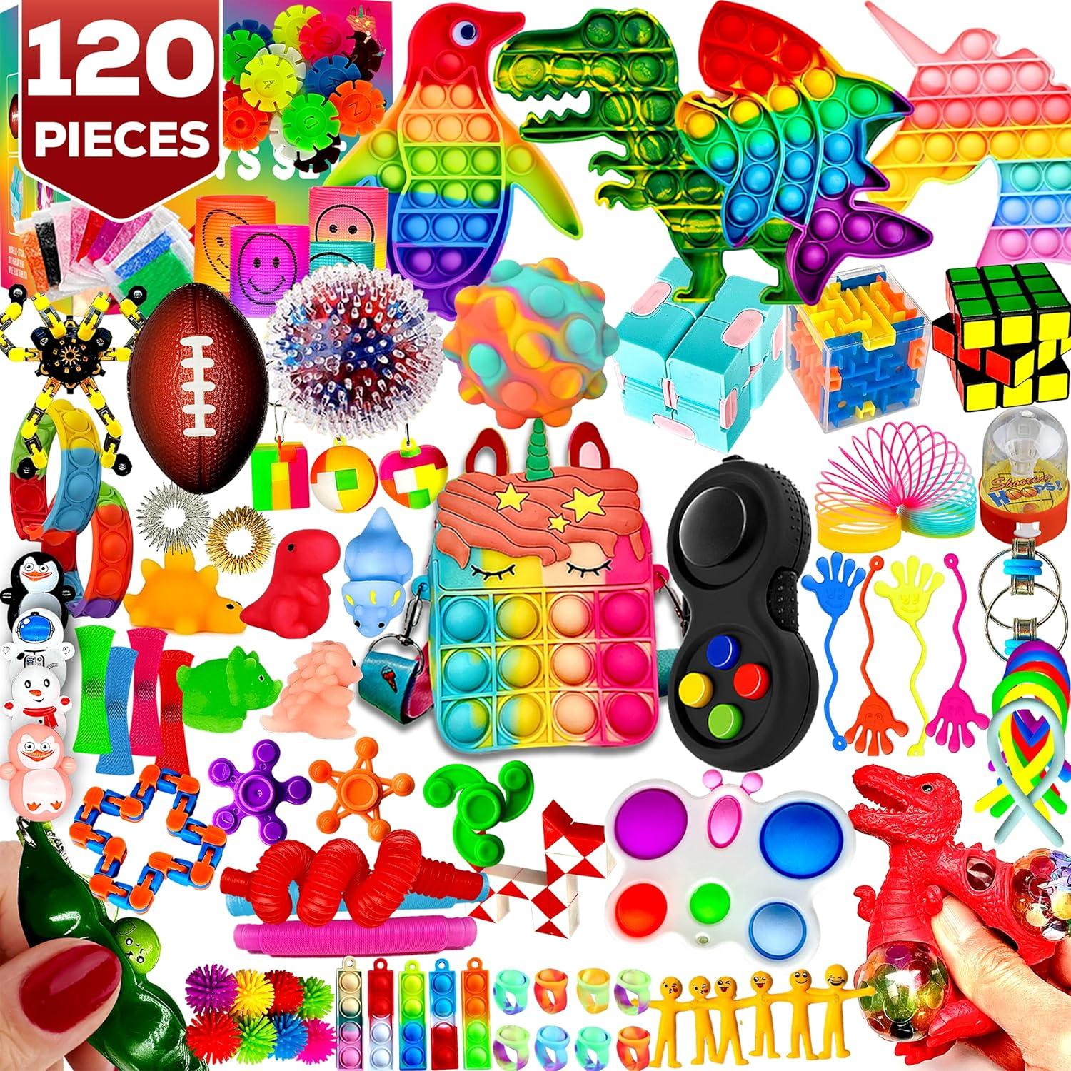120 Pack Fidget Toys Set,Pop Sensory Party Favors Gifts for Kid Adult Boy Girl ADHD Autism Stress Relief Stocking Stuffers Autistic Bulk Goodie Bag Pinata Filler Treasure Box Classroom Prizes School