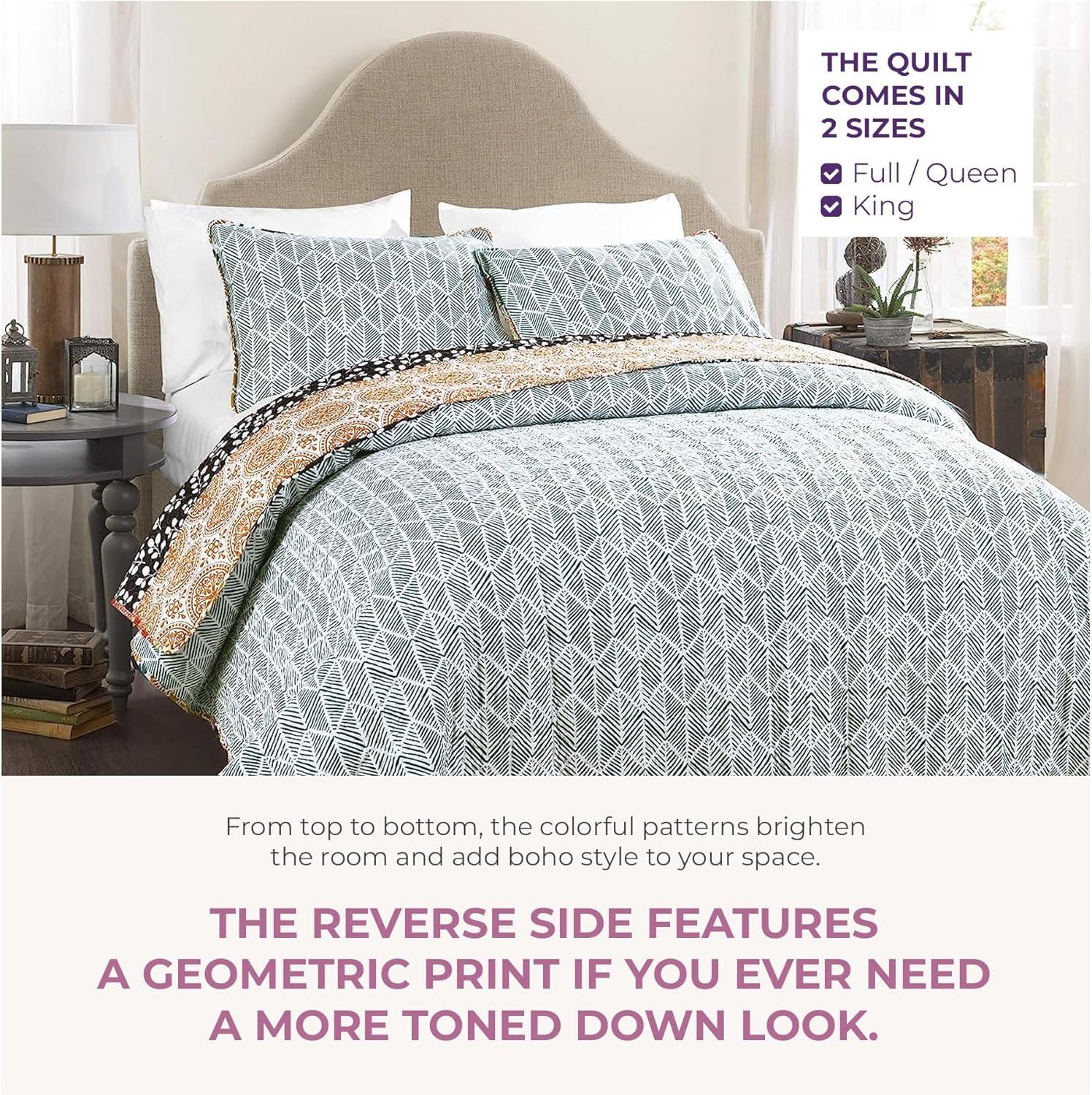 Bohemian 100% Cotton Reversible 3-Piece Quilt Set
