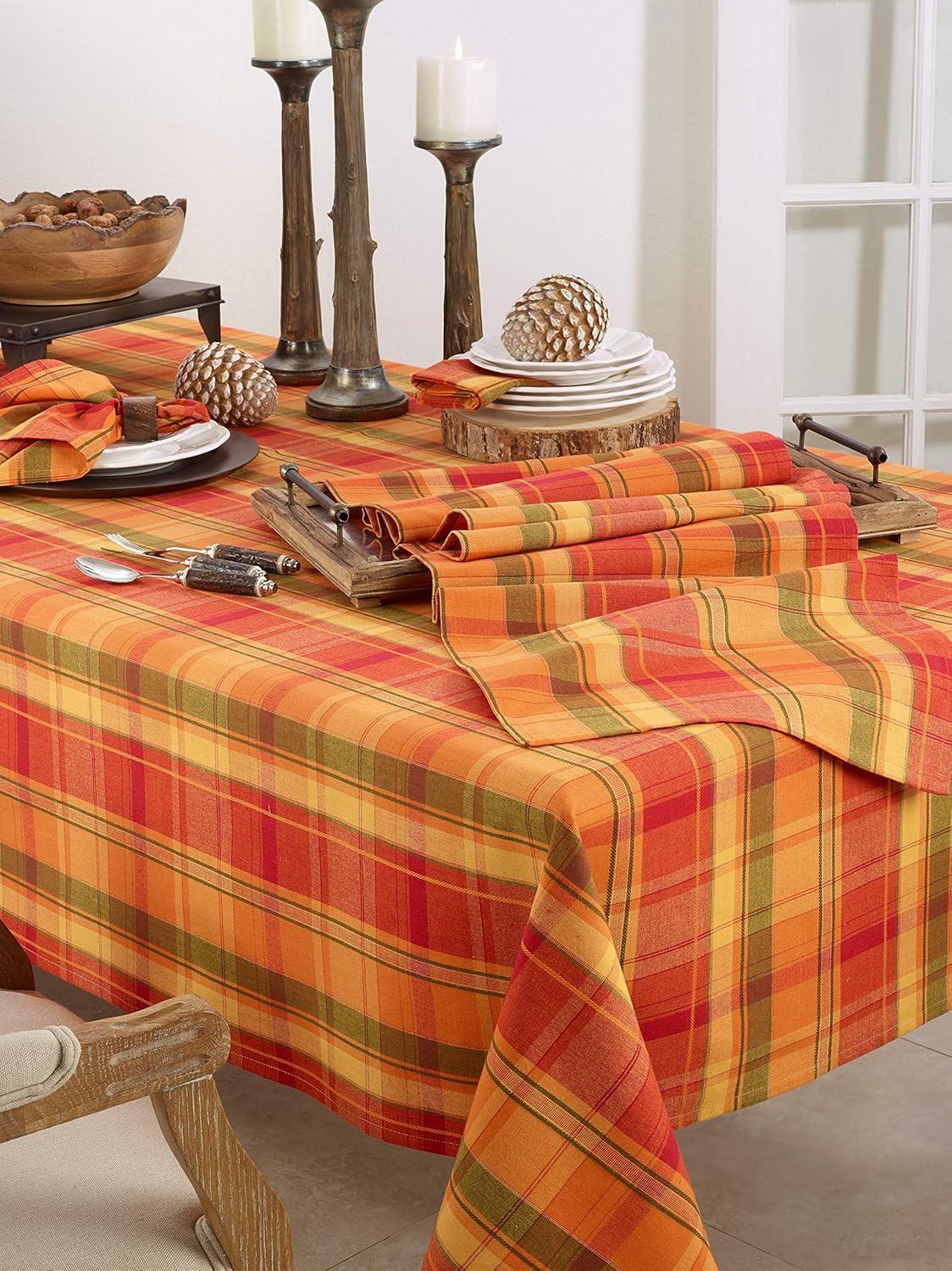 Harvest Plaid Cotton Fall Tablecloth in Warm Colors