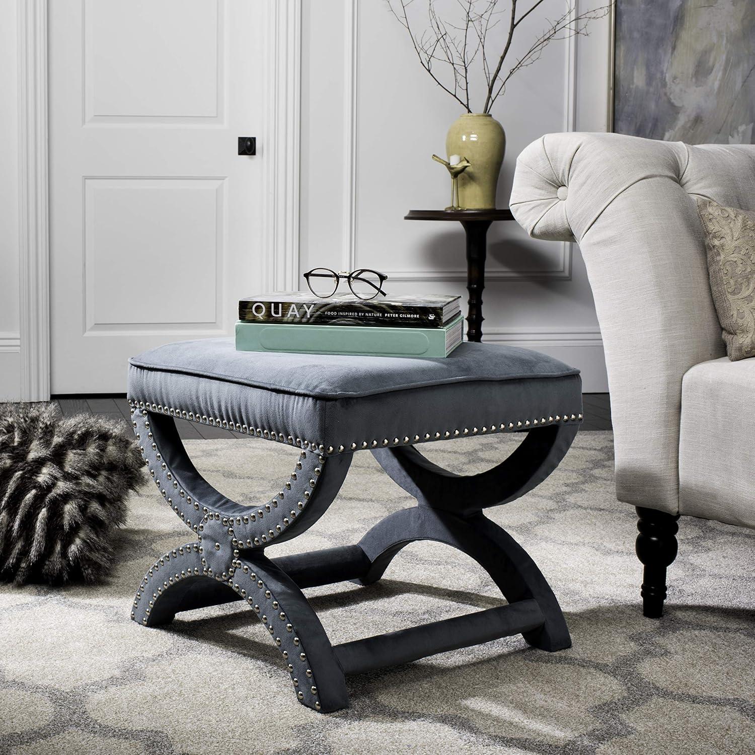 Mystic Ottoman with Silver Nail Heads - Plum - Safavieh