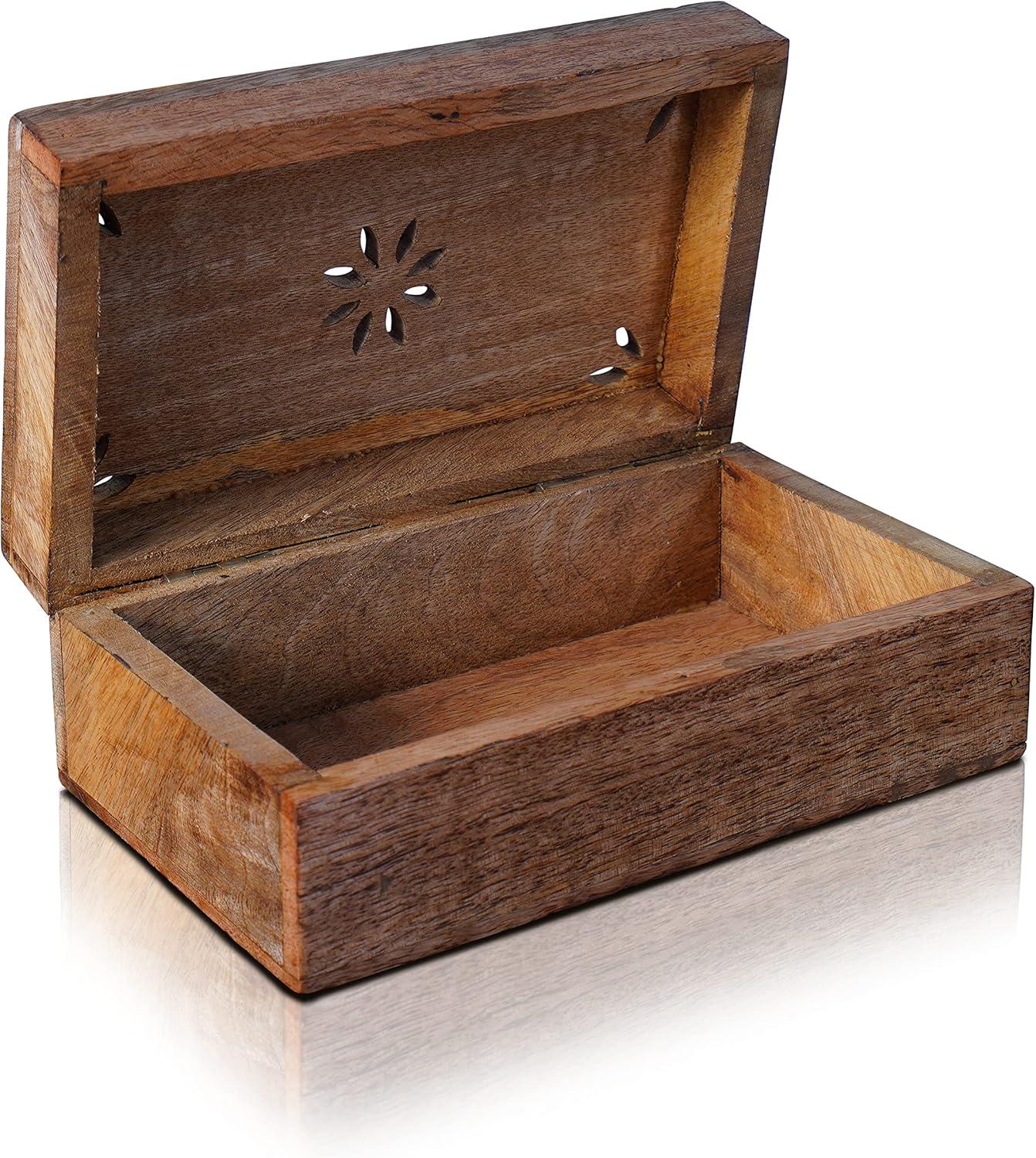 Medium Light Burnt Mango Wood Decorative Box with Hinged Lid