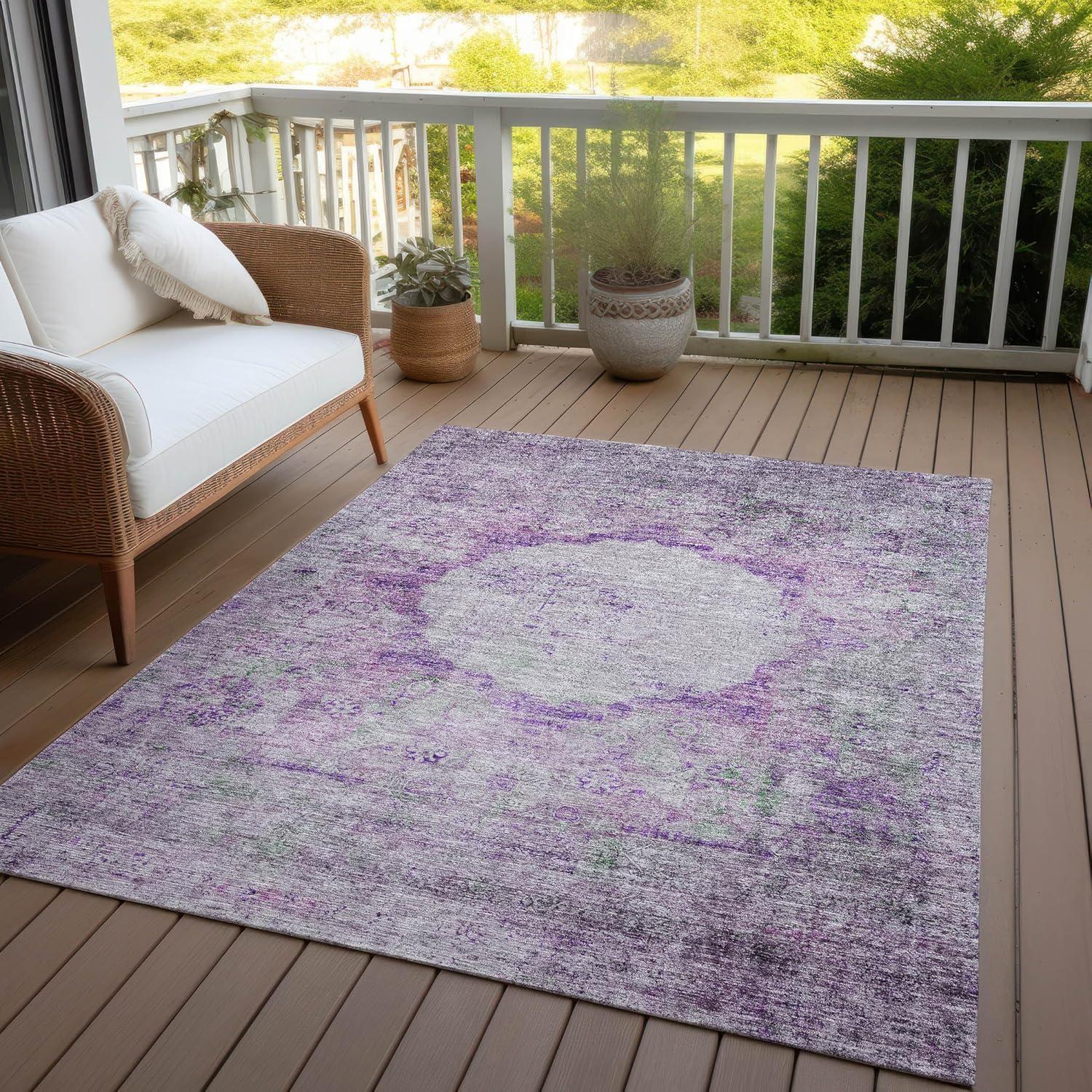 Purple Synthetic Flat Woven Rectangular 5' x 7' Area Rug