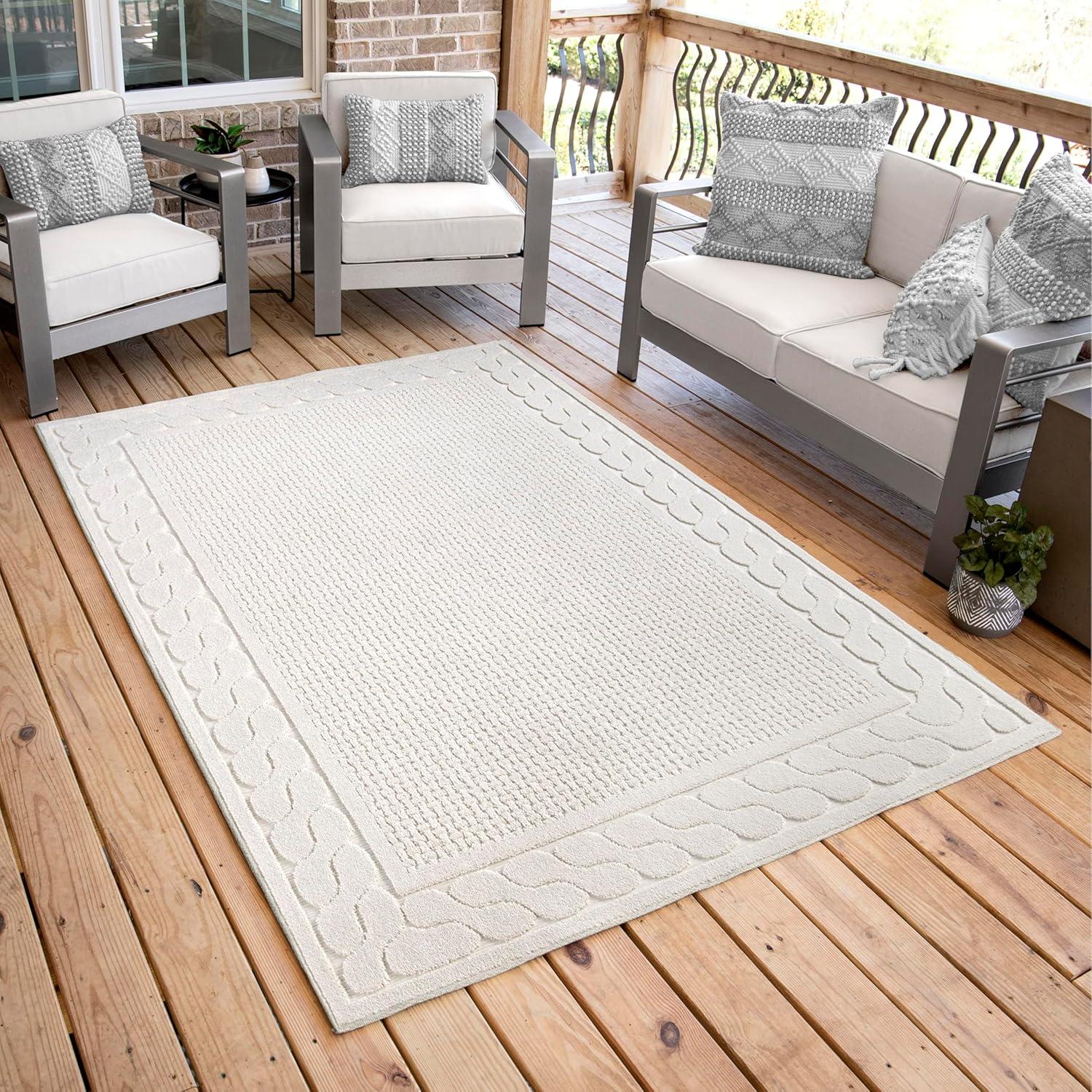 My Texas House Picket Fences 3'11" X 5'5" Natural Outdoor Area Rug