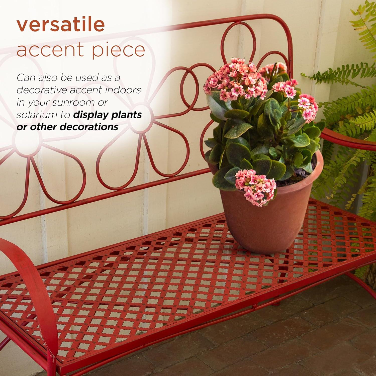 Alpine Corporation 45" x 21" x 36" Steel Daisy Garden Bench, Red