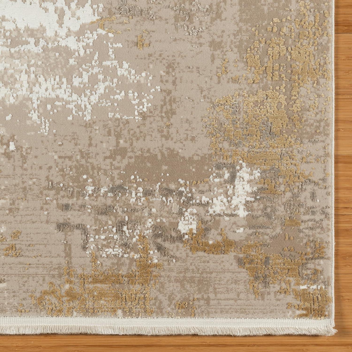 Gertmenian Florance Gela Modern Abstract Beige/Gold High-Low Viscose/Acrylic Area Rug