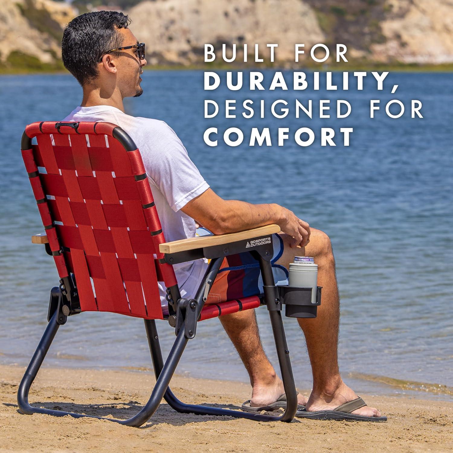 GoSports Outdoors WOVN Premium Beach & Camping Chair - Folding Backpack Chair for Adults