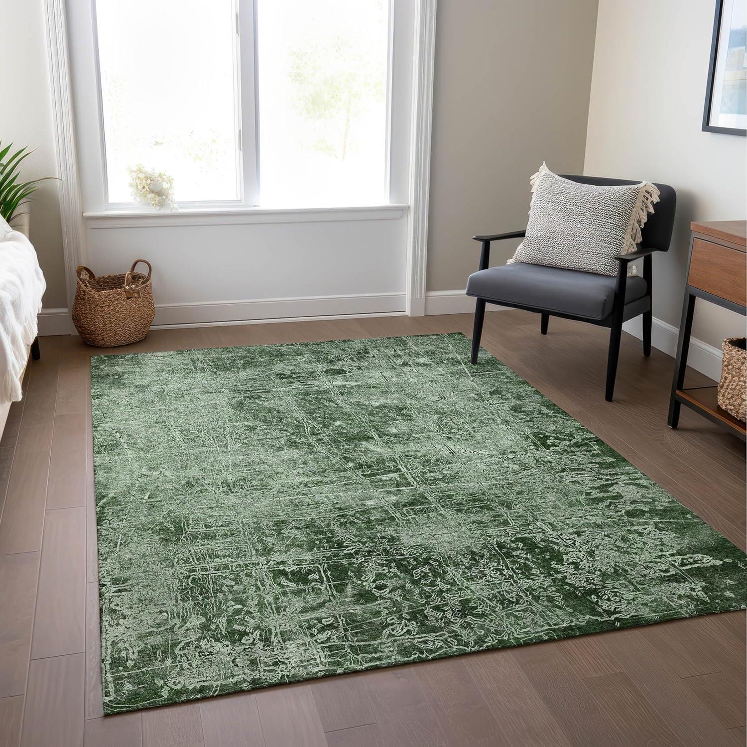 Emerald Green Geometric Flat Woven Washable Rug 8' x 10'