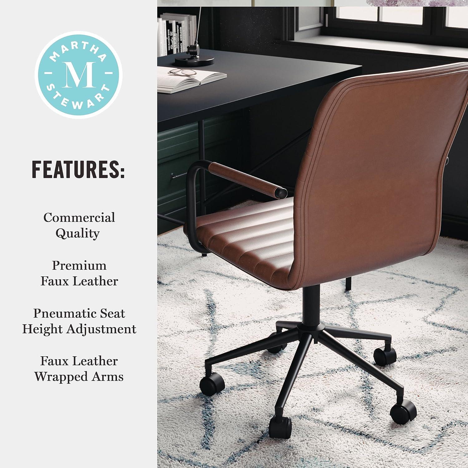 Hargrove Taytum Mid-Back Swivel Faux Leather Desk Chair with Padded Seat and Arms by Martha Stewart