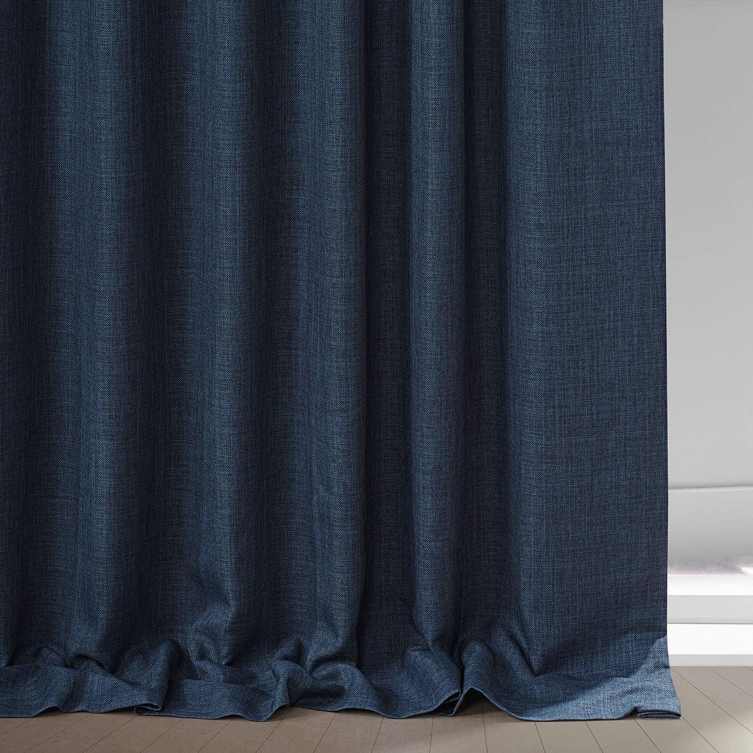 Signature Voyager Blue Faux Linen Blackout Curtain (1 Panel), Voyager Blue, 50W X 84L