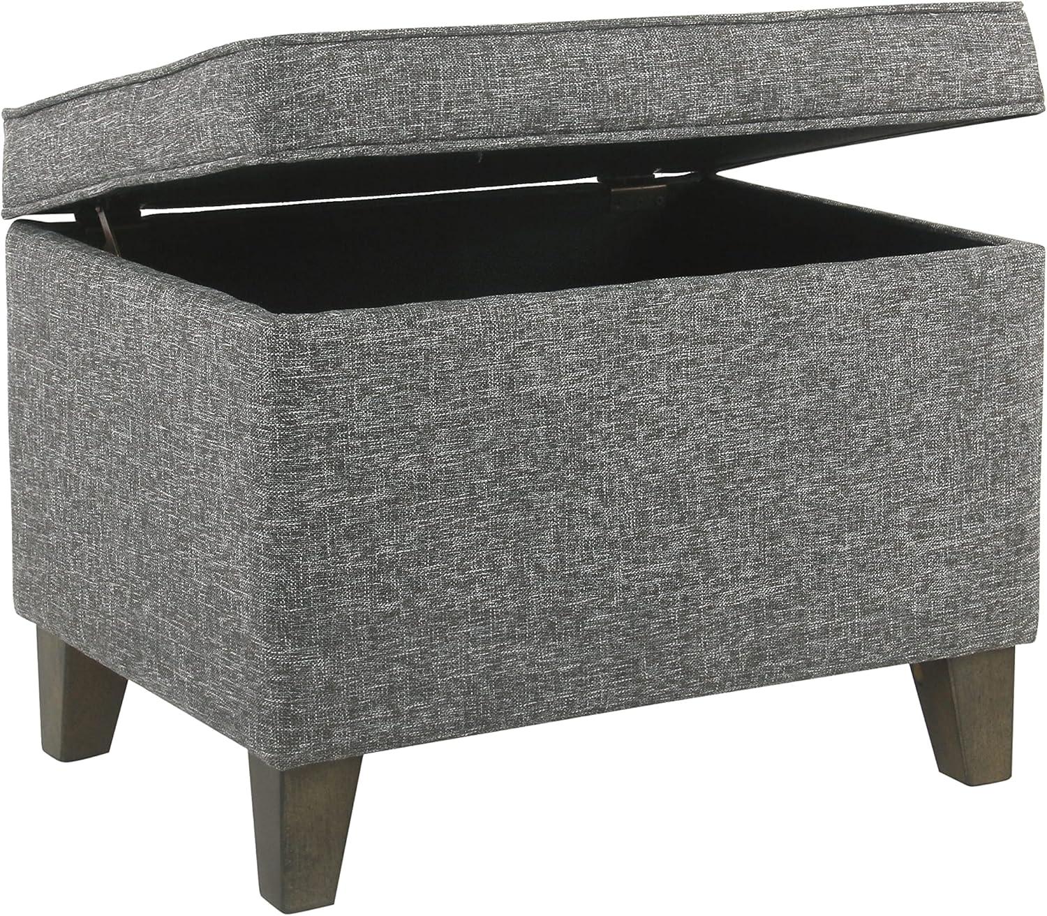 Slate Gray Heathered Tweed Medium Storage Ottoman with Walnut Legs