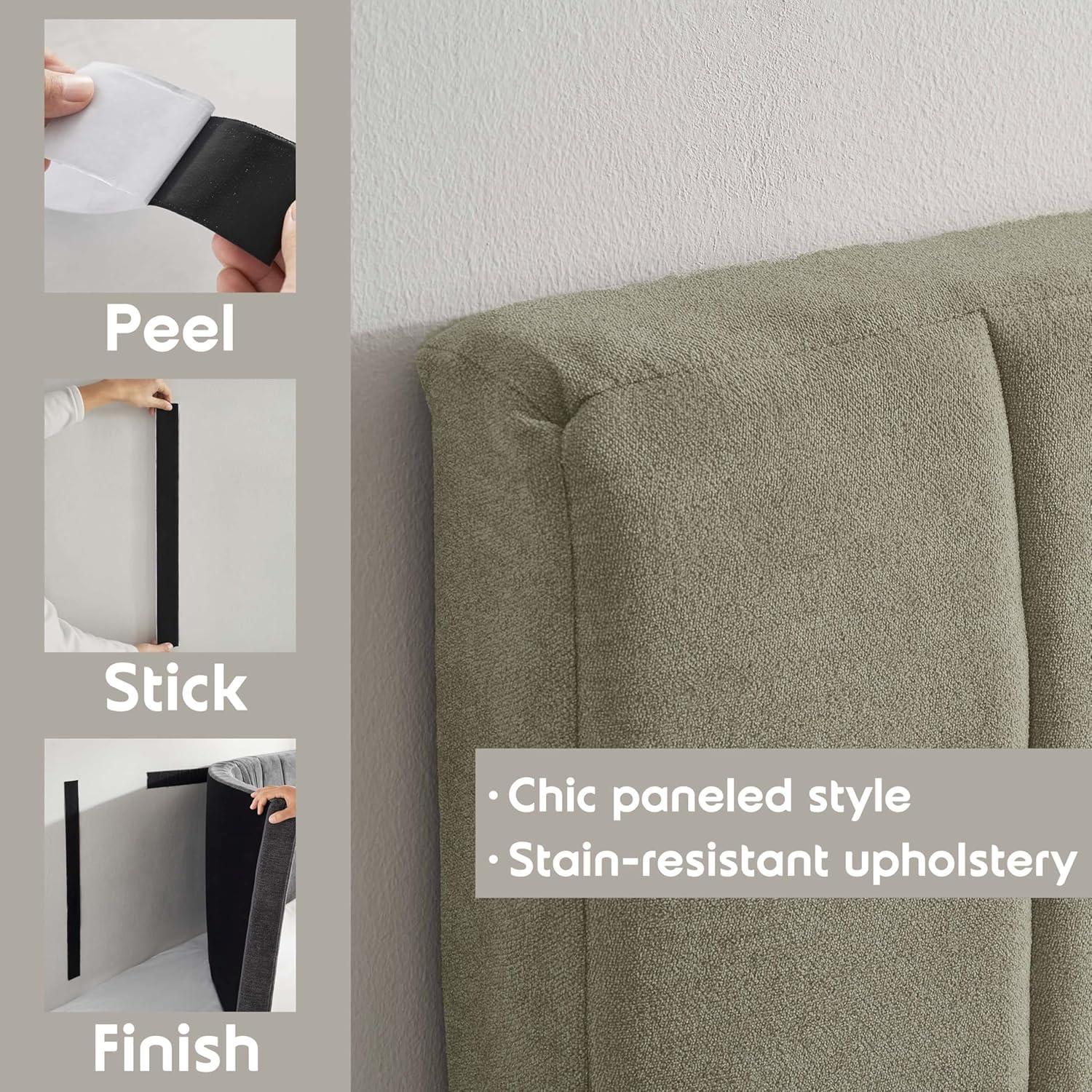 Upholstered Queen Headboard - Easy Assemble Wall Mounted Headboard with 3D Soundproof Wall Panels for Queen Size Bed - Olive Green