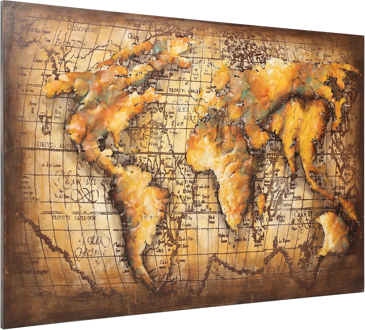 Empire Art Direct  World Map Hand Painted Primo Mixed Media Iron Wall Sculpture 3D Metal Wall Art