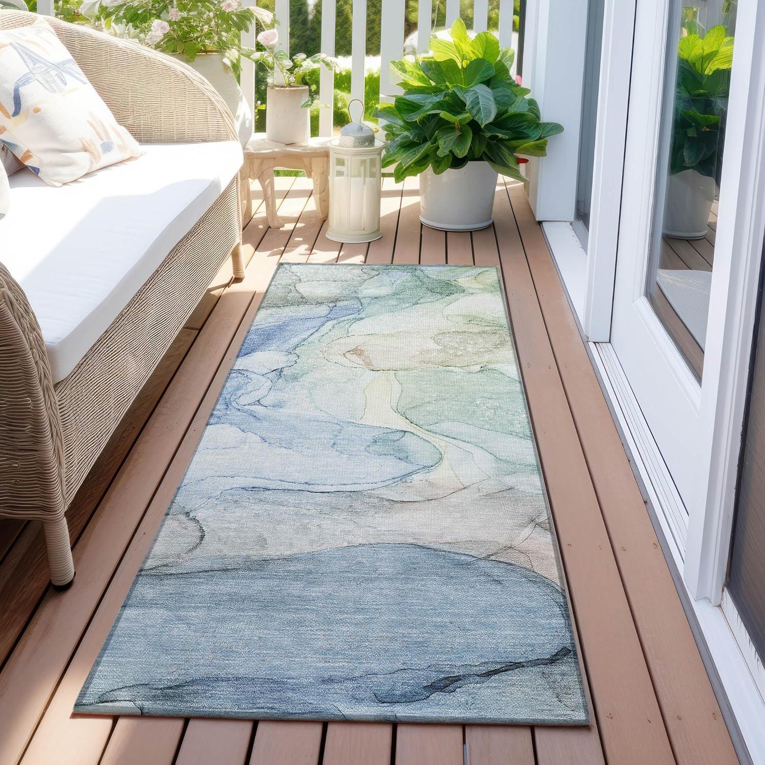 Addison Rugs Chantille ACN512 Blue 2'3" x 7'6" Indoor Outdoor Hallway Runner Rug, Stain Resistant Washable Kitchen Area Carpet for Bathroom, Laundry and Bedroom