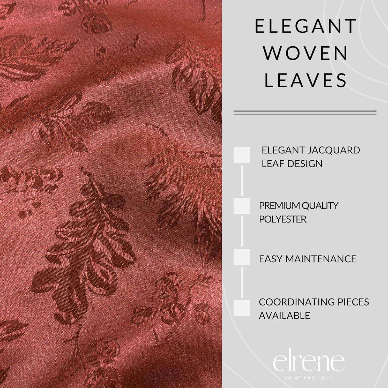 Elegant Woven Leaves Jacquard Damask Napkin, Set of 8 - 17" x 17" - Spice Red - Elrene Home Fashions