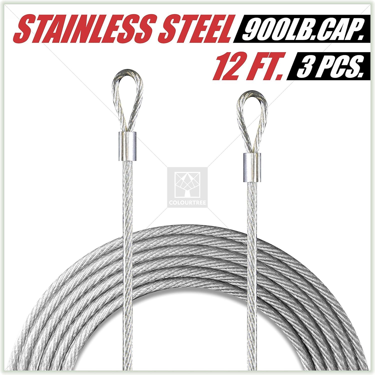 ColourTree 36ft x 12ft Silver Triangle Wire Cable Ropes, for Sun Shade Canopy