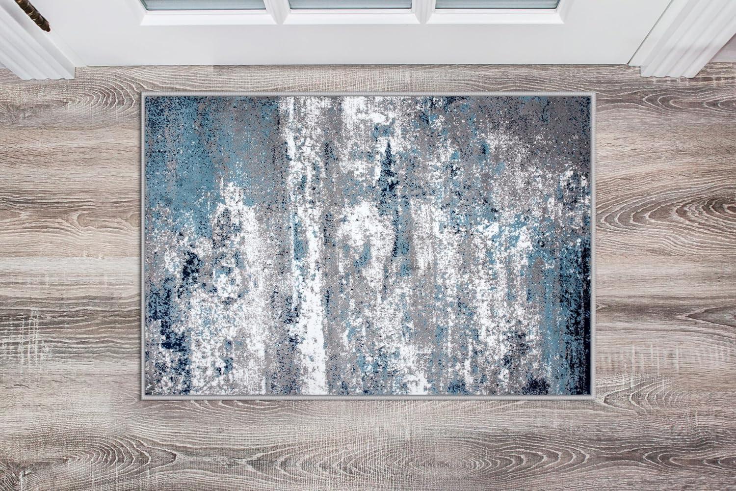 World Rug Gallery Distressed Abstract Watercolor Blue 2' x 3' Area Rug