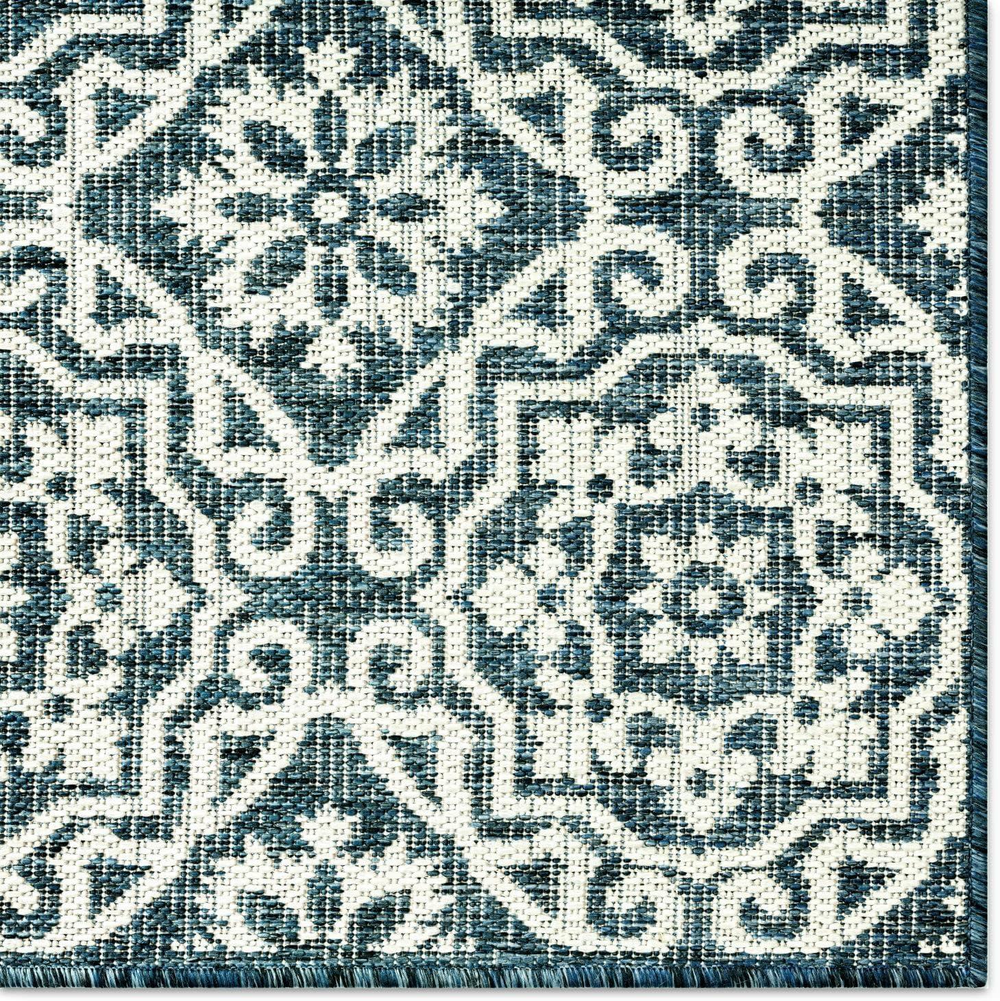 NICOLE MILLER NEW YORK Patio Country Danica Geometric Indoor/Outdoor Area Rug, Blue/White