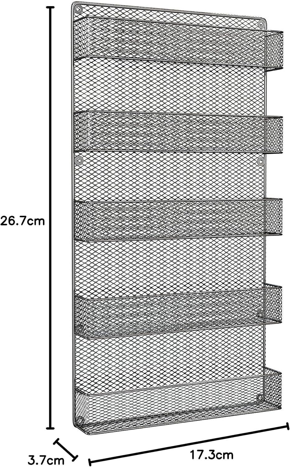 Spice Rack Organizer - Space-Saving Wall-Mount 5-Tier Wire Shelves for Pantry or Cabinets - Kitchen Organization and Storage by Home-Complete (Black)