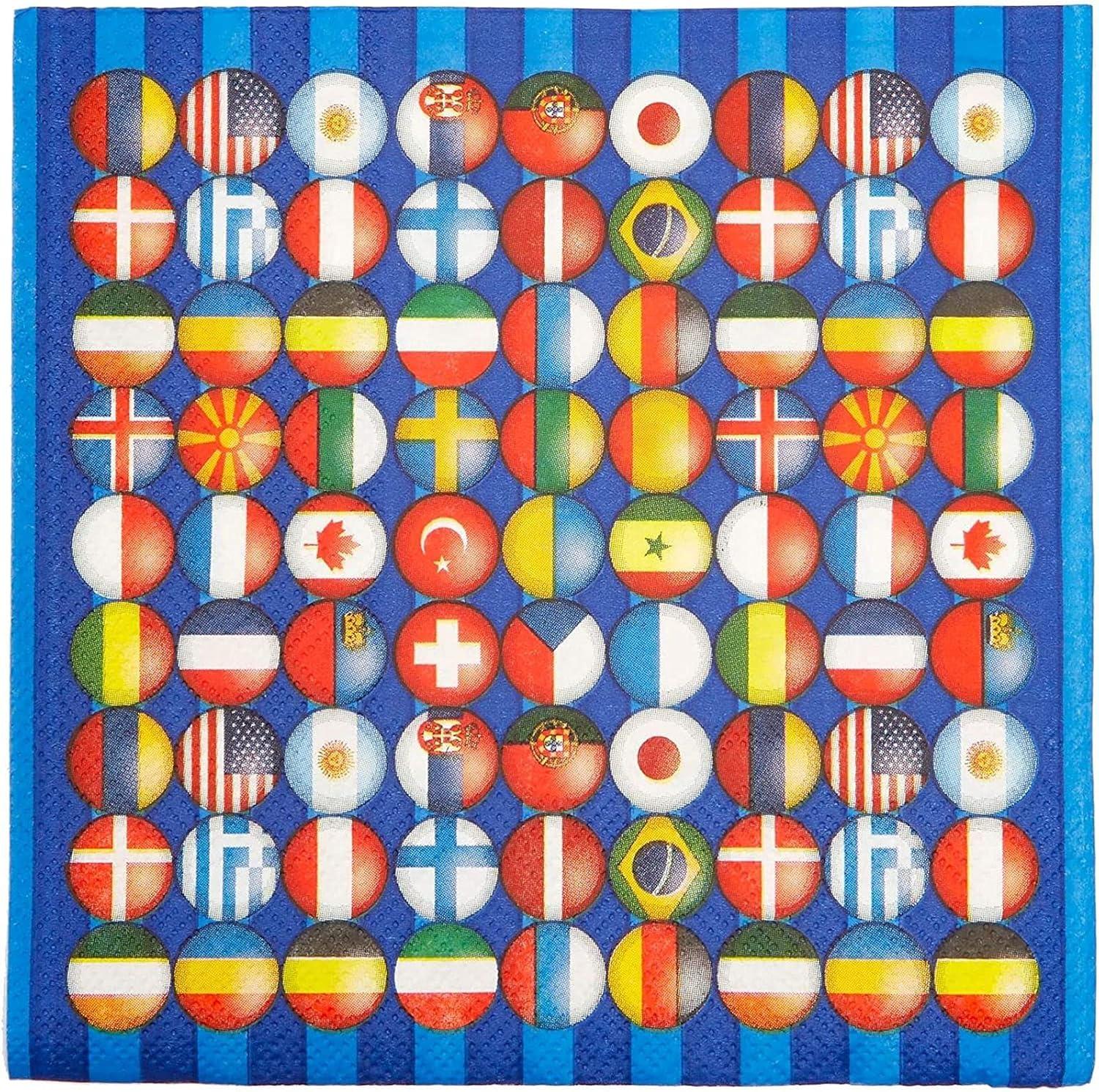 Blue Panda 100 Pack International Flag Disposable Paper Napkins 6.5" Party Supplies