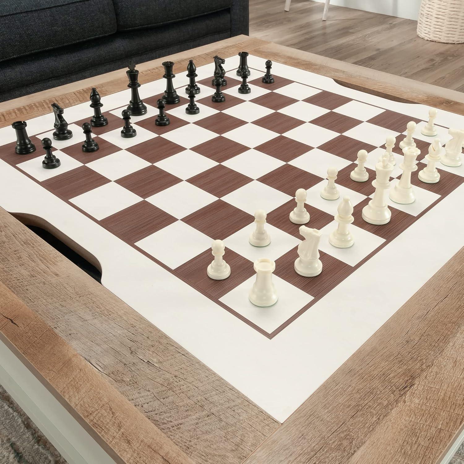 Cottage Road Gaming Coffee Table with Reversible Top Soft White - Sauder: Chess & Checkers, Adjustable Storage Shelf