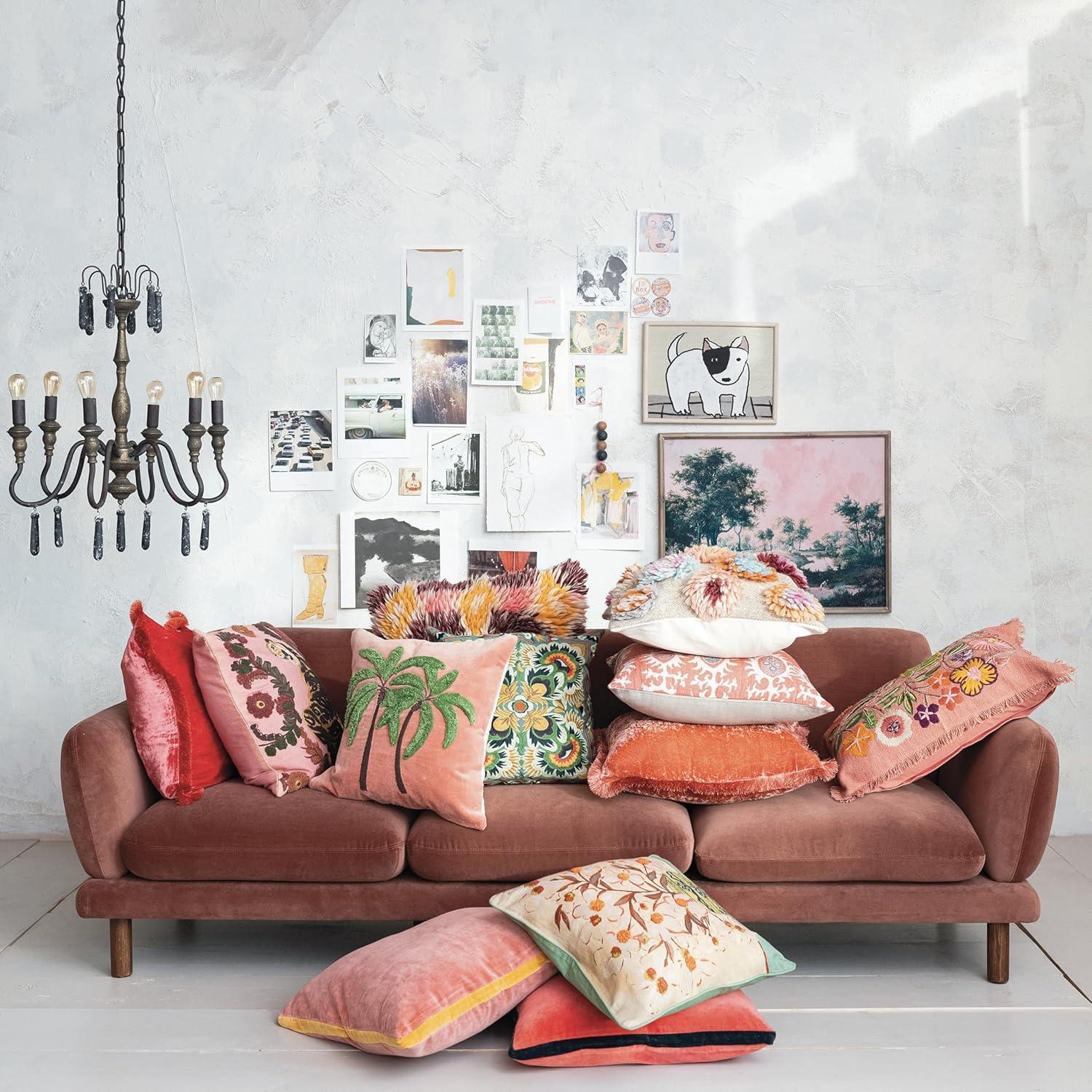 Creative Co-Op, Multicolor Cottage Charm Embroidered Pillow