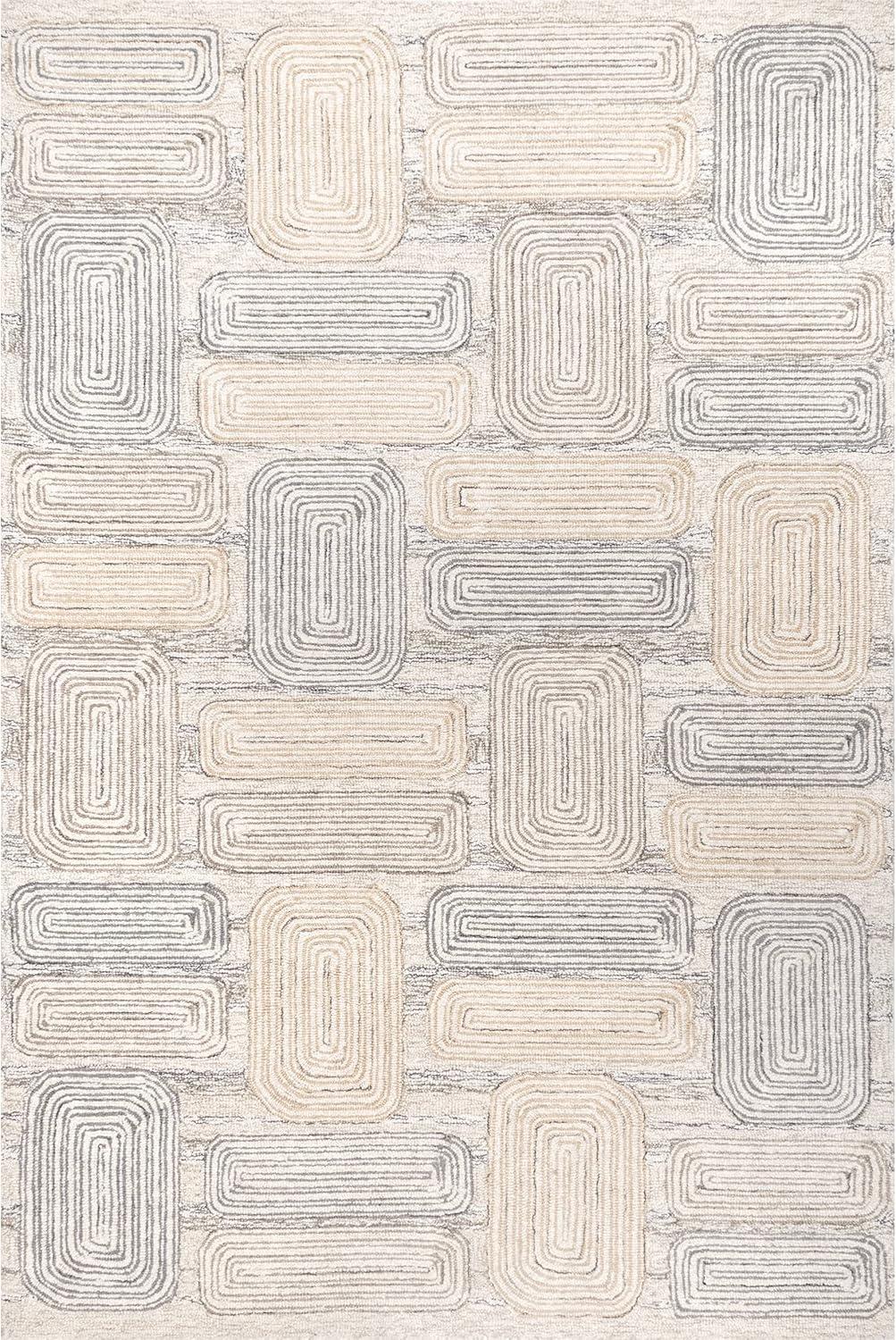 Nuloom Esme Hand Tufted Wool Geometric Tile Indoor Area Rug, Beige, 4'x6'