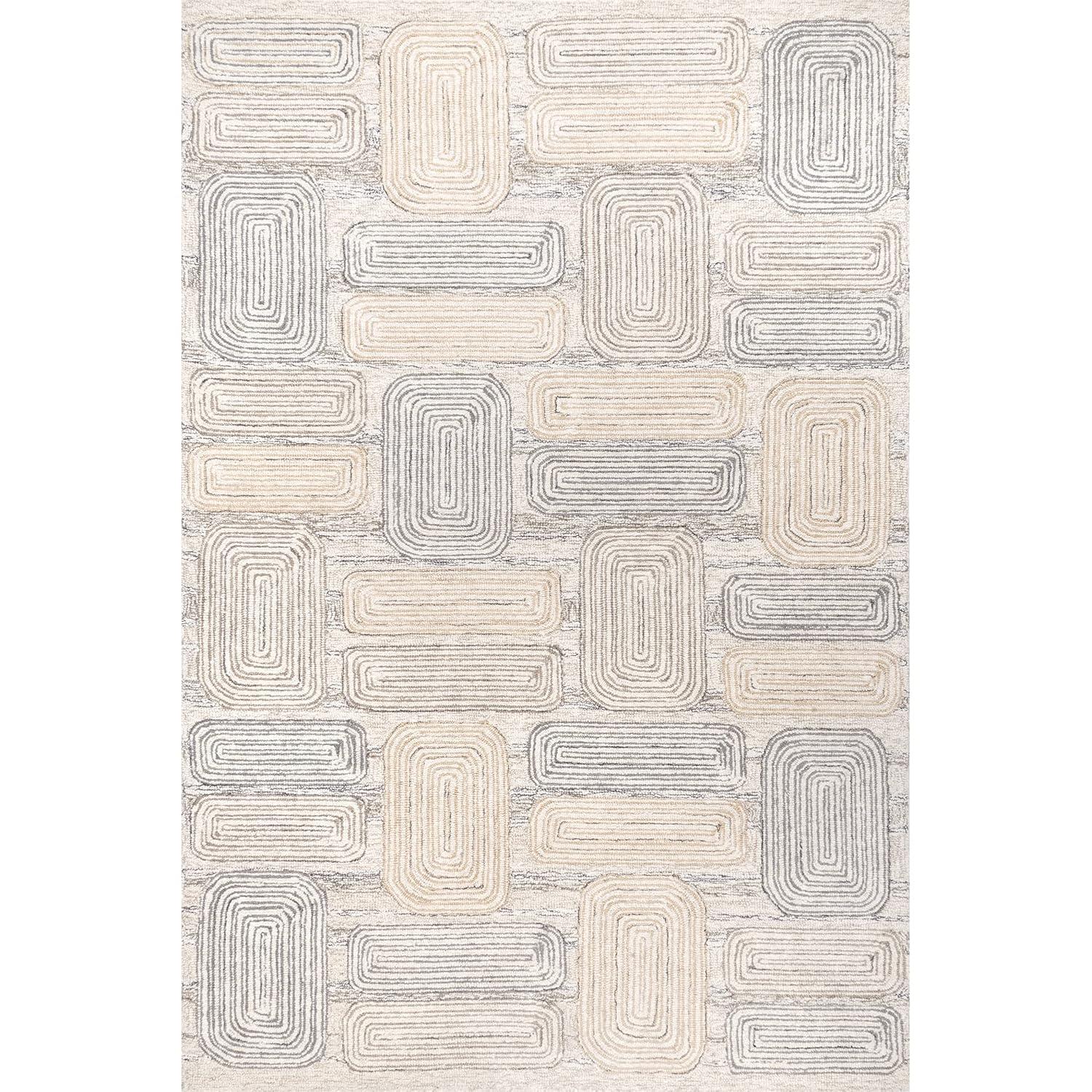 Nuloom Esme Hand Tufted Wool Geometric Tile Indoor Area Rug, Beige, 4'x6'