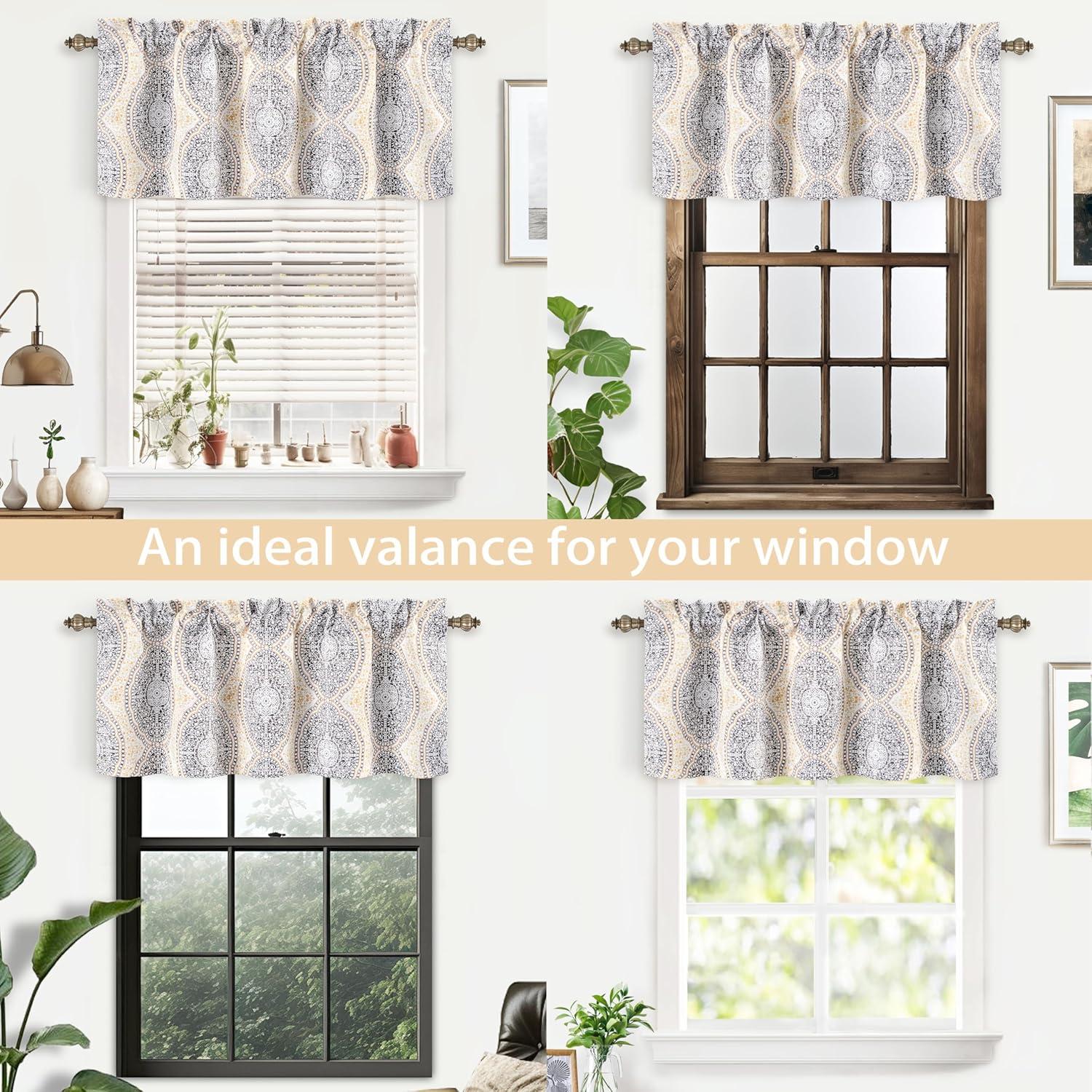 DriftAway Adrianne Damask/Floral Pattern Window Curtain valance 52”x18”, Yellow/Gray