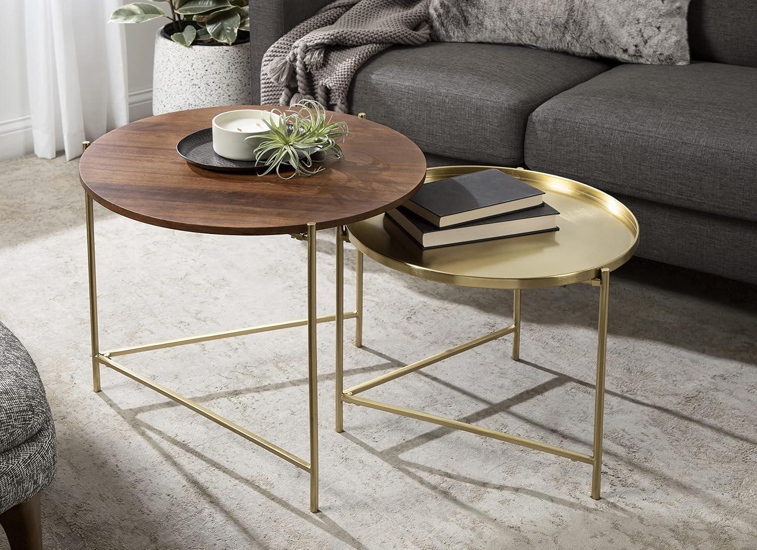 Kate and Laurel Ulani Round Wood Nesting Table, 2 Piece, Walnut Brown and Gold